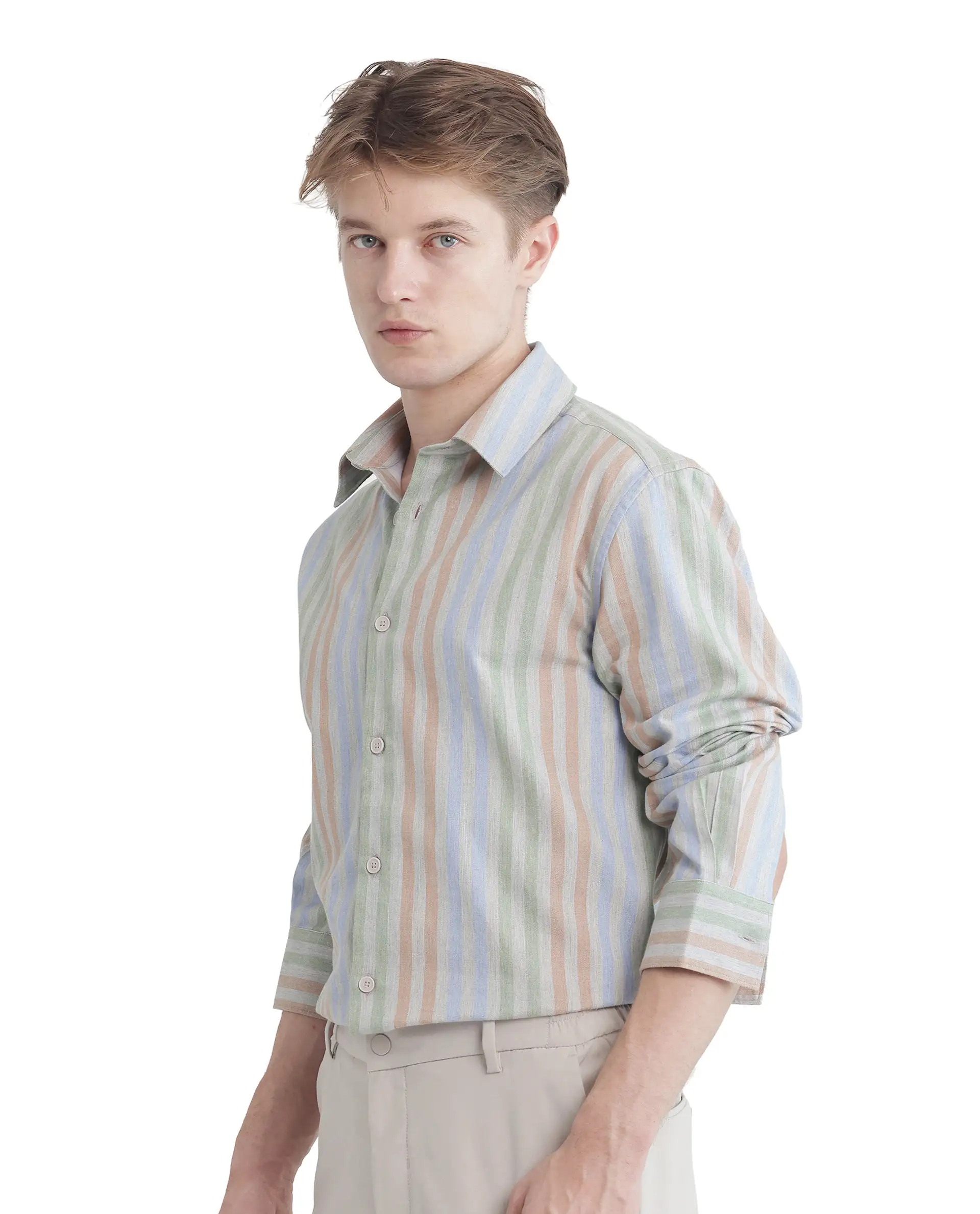 Rare Rabbit Men's Tock Grey Cotton Striped Print Regular Fit Full Sleeve Collared Shirt - Image 6