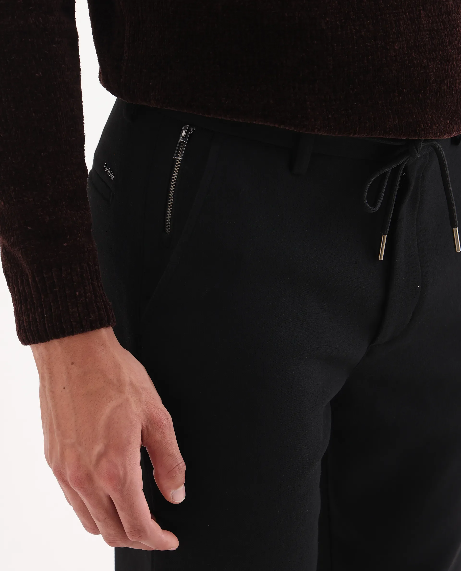 Rare Rabbit Men Tock Black Polyester Fabric Drawstring Closure Plain Trouser - Image 3