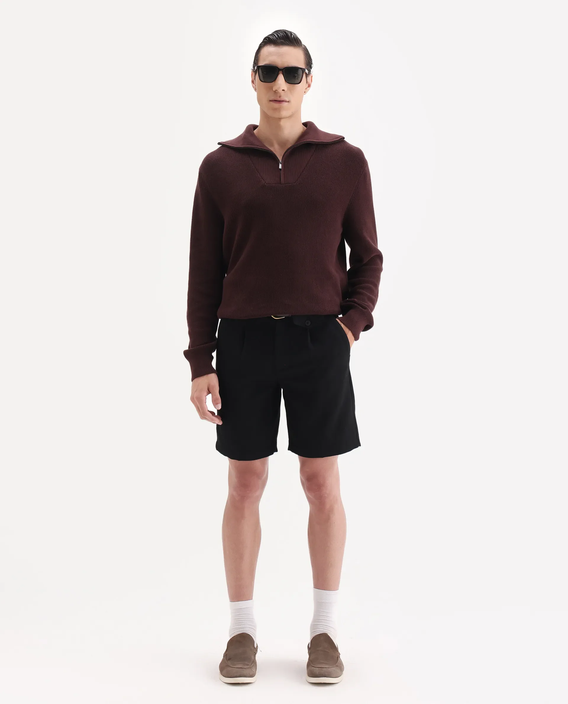 Rare Rabbit Men Tocki Black Polyester Blend Fabric Button Closure Plain Shorts