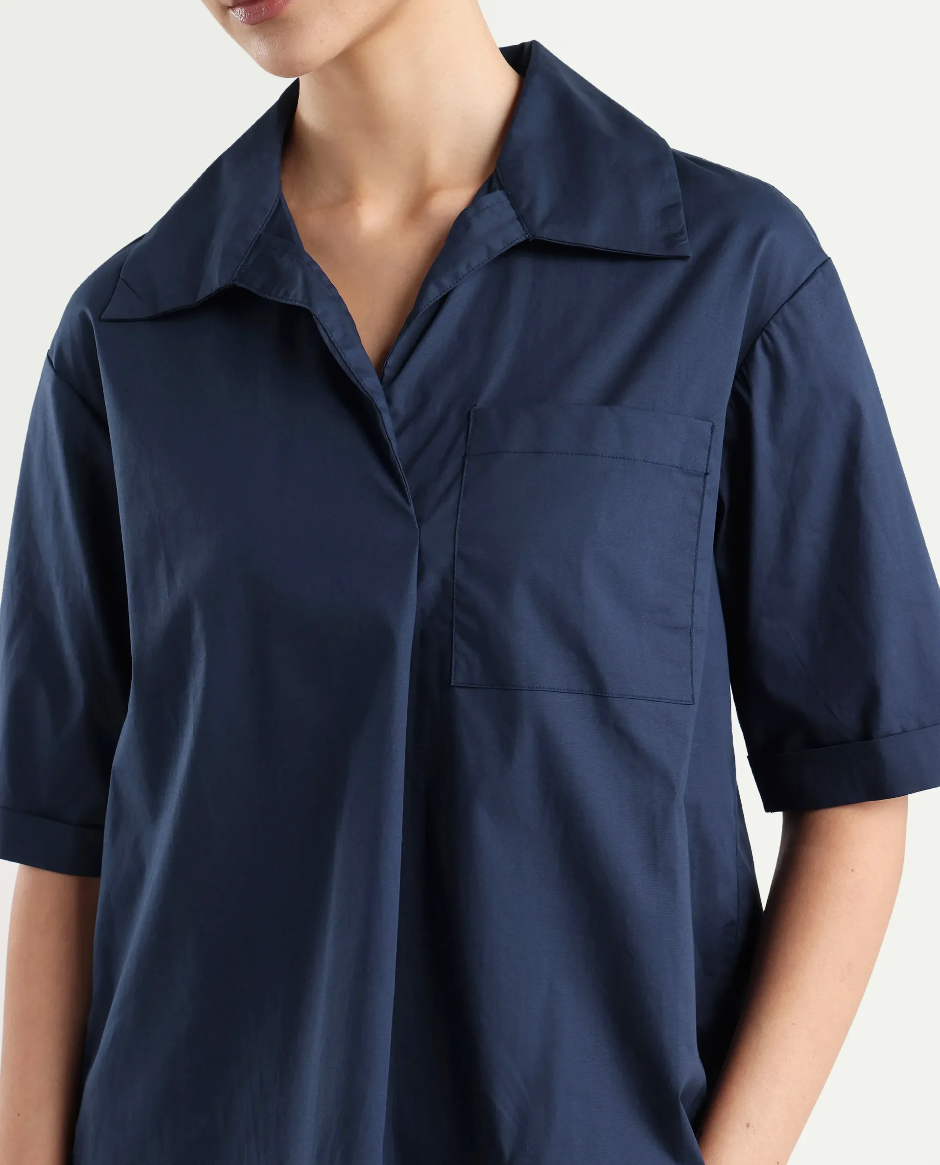 Rareism Women's Toefil Dark Navy Cotton Spread Collar Plain Regular Fit Shirt - Image 4