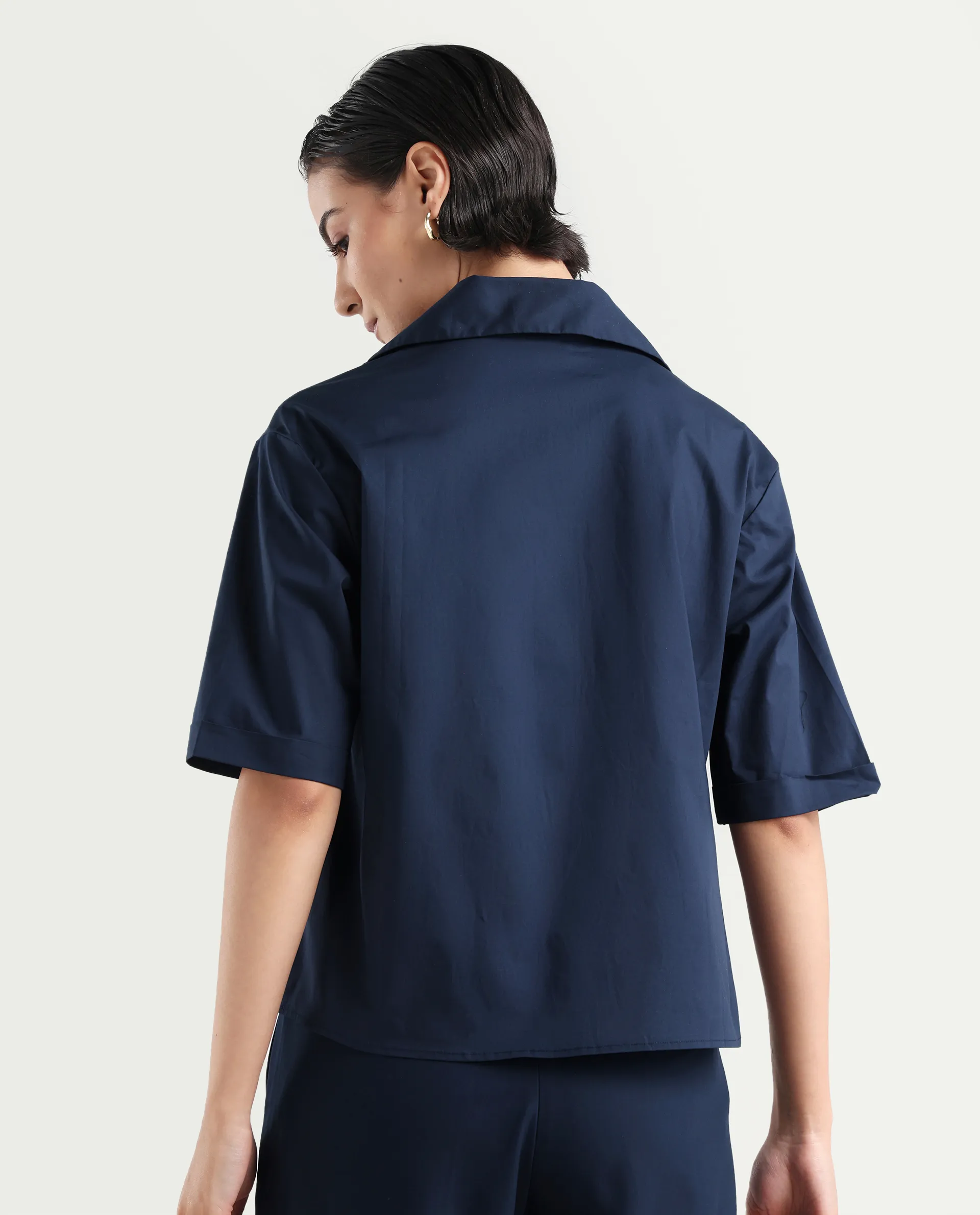 Rareism Women's Toefil Dark Navy Cotton Spread Collar Plain Regular Fit Shirt - Image 7