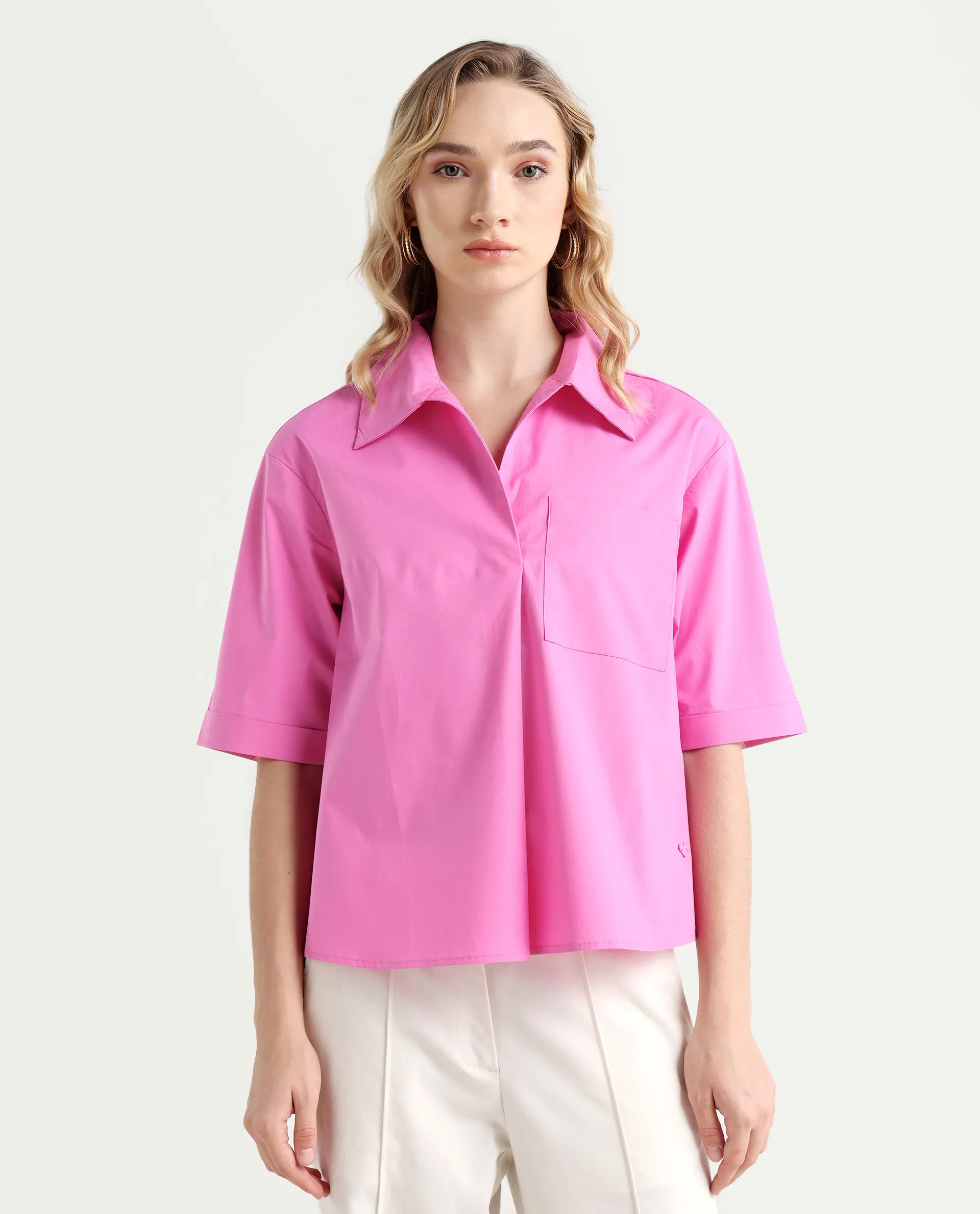 Rareism Women's Toefil Pastel Pink Cotton Spread Collar Plain Regular Fit Shirt - Image 3
