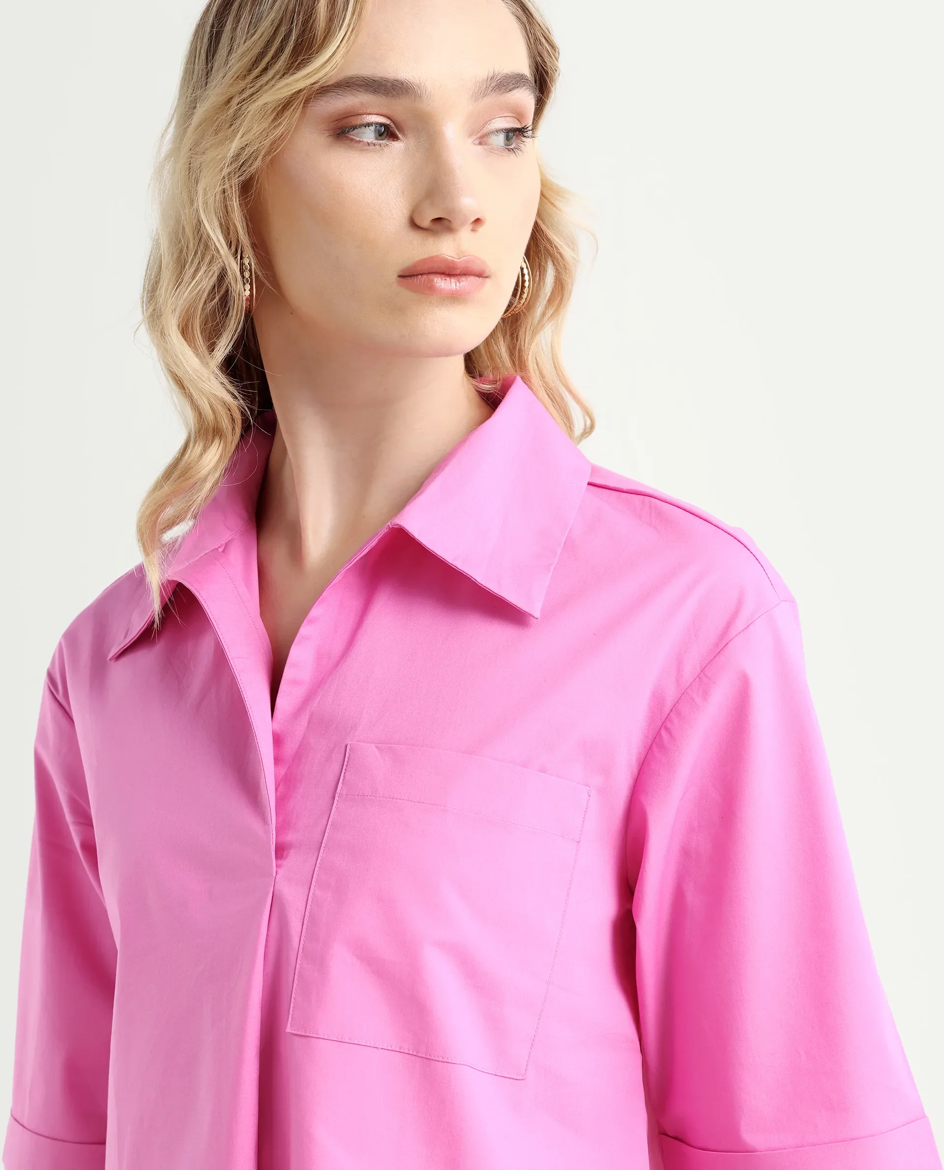 Rareism Women's Toefil Pastel Pink Cotton Spread Collar Plain Regular Fit Shirt - Image 4