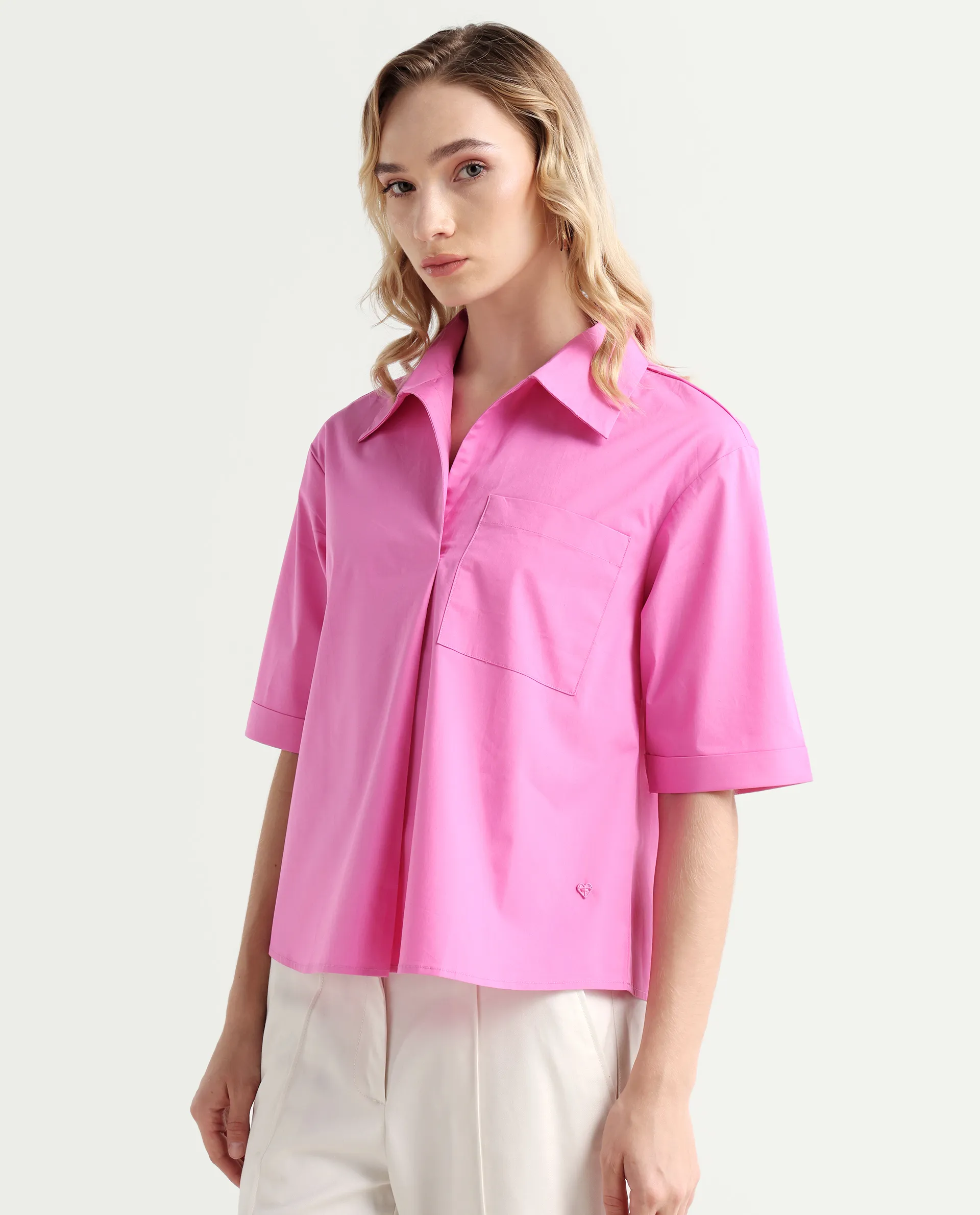 Rareism Women's Toefil Pastel Pink Cotton Spread Collar Plain Regular Fit Shirt - Image 6