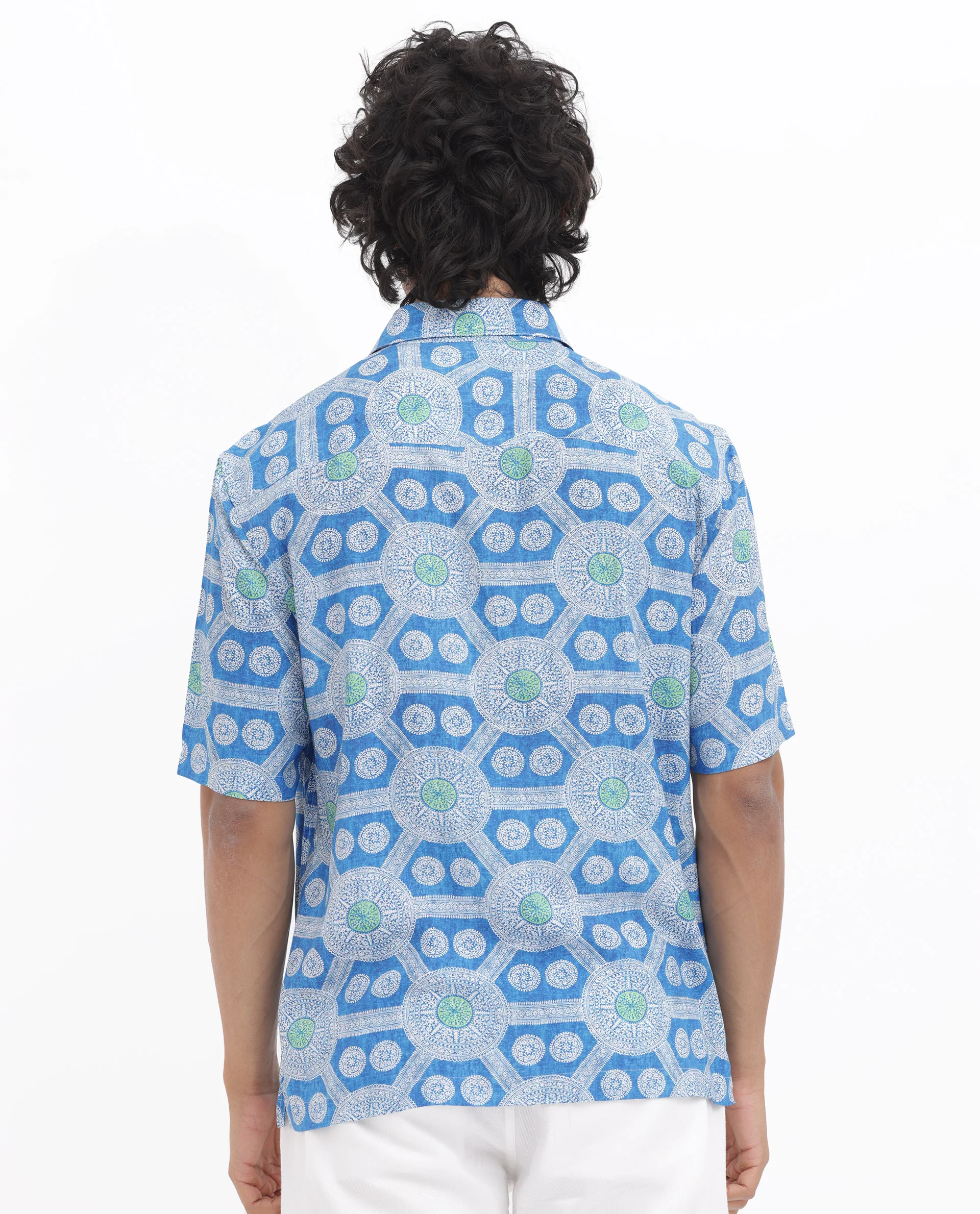 Rare Rabbit Men's Tofiel Blue Viscose Geometric Print Boxy Fit Half Sleeve Collared Shirt - Image 11