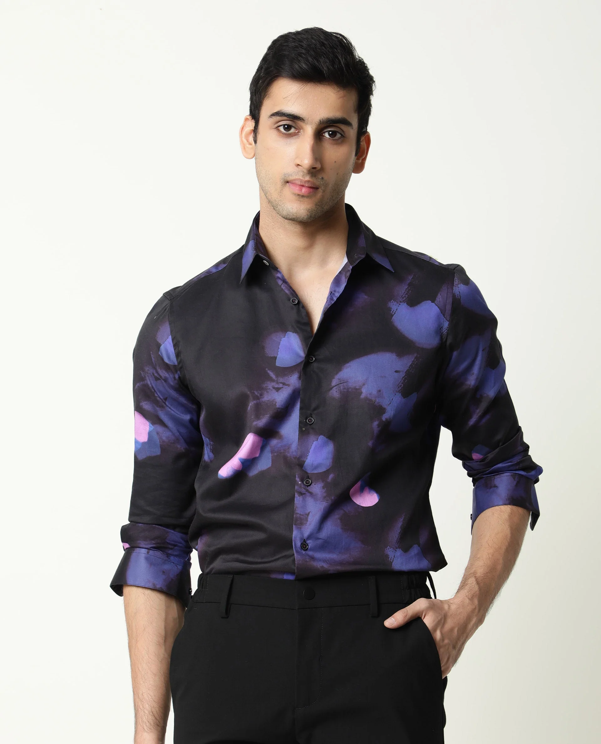 Rare Rabbit Men's Toforo Black Cotton Abstract Print Regular Fit Full Sleeve Collared Shirt - Image 3