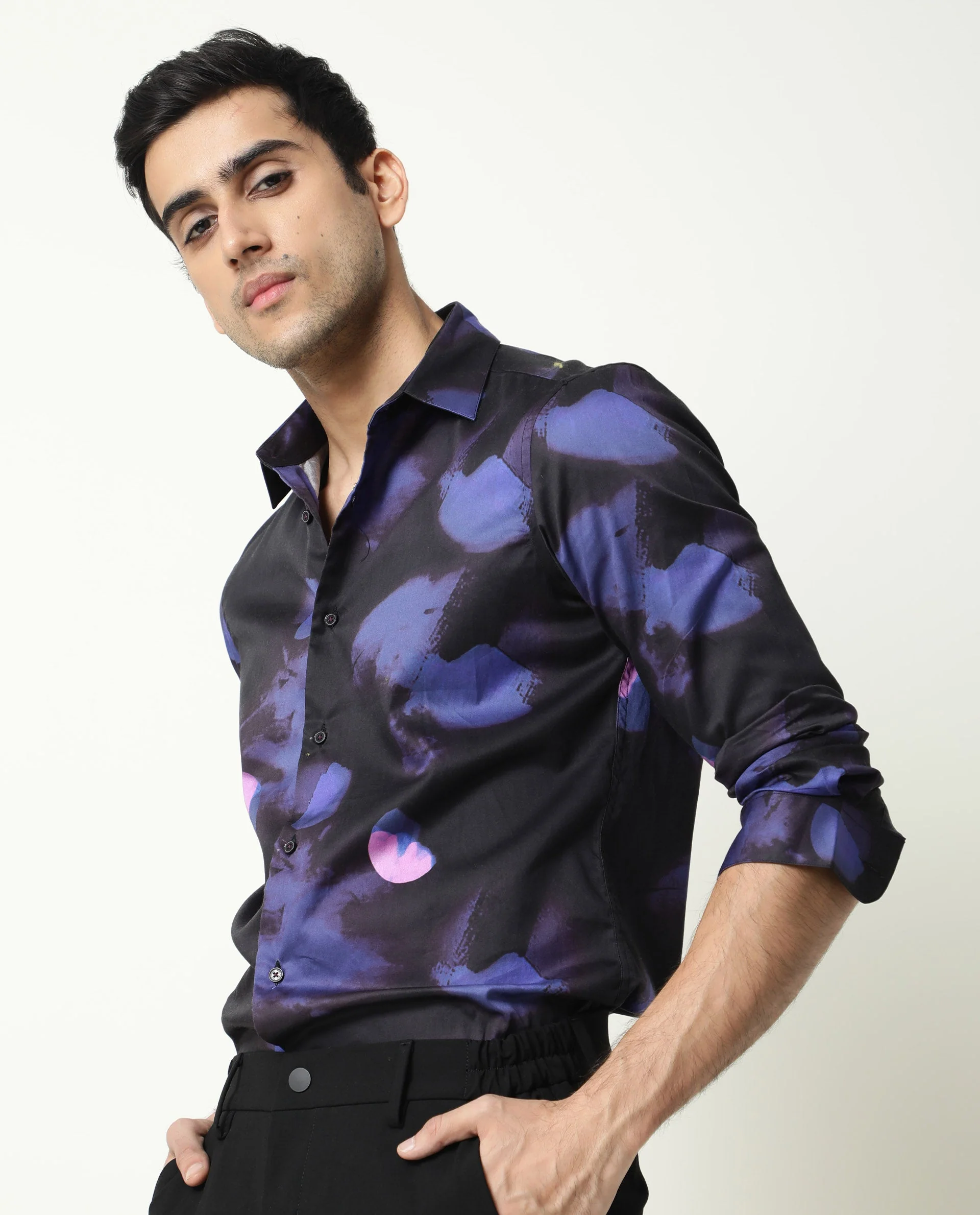 Rare Rabbit Men's Toforo Black Cotton Abstract Print Regular Fit Full Sleeve Collared Shirt - Image 6