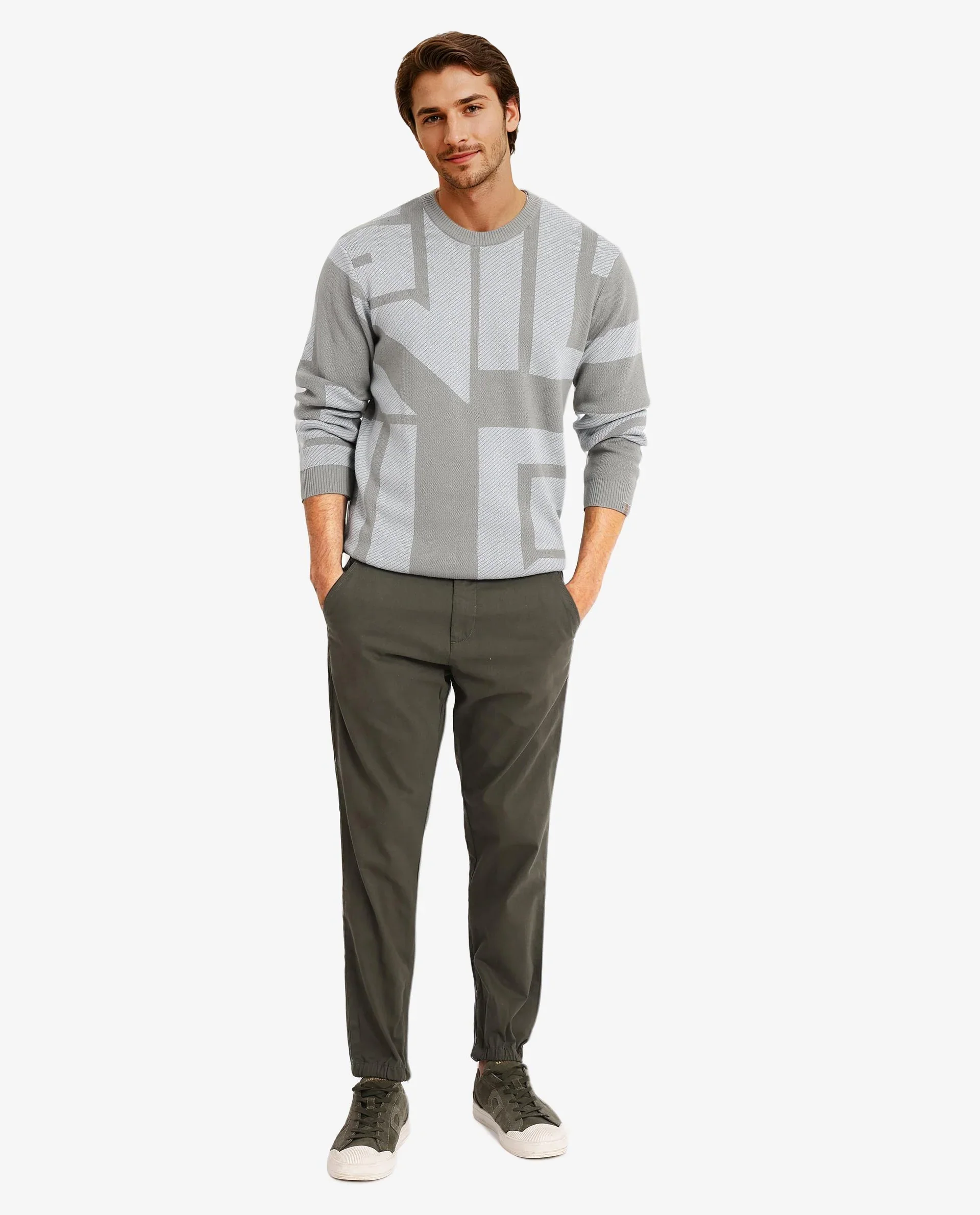 Rare Rabbit Men's Toge Green Cotton Monogram Print Regular Fit Full Sleeve Crew Neck Sweater - Image 2