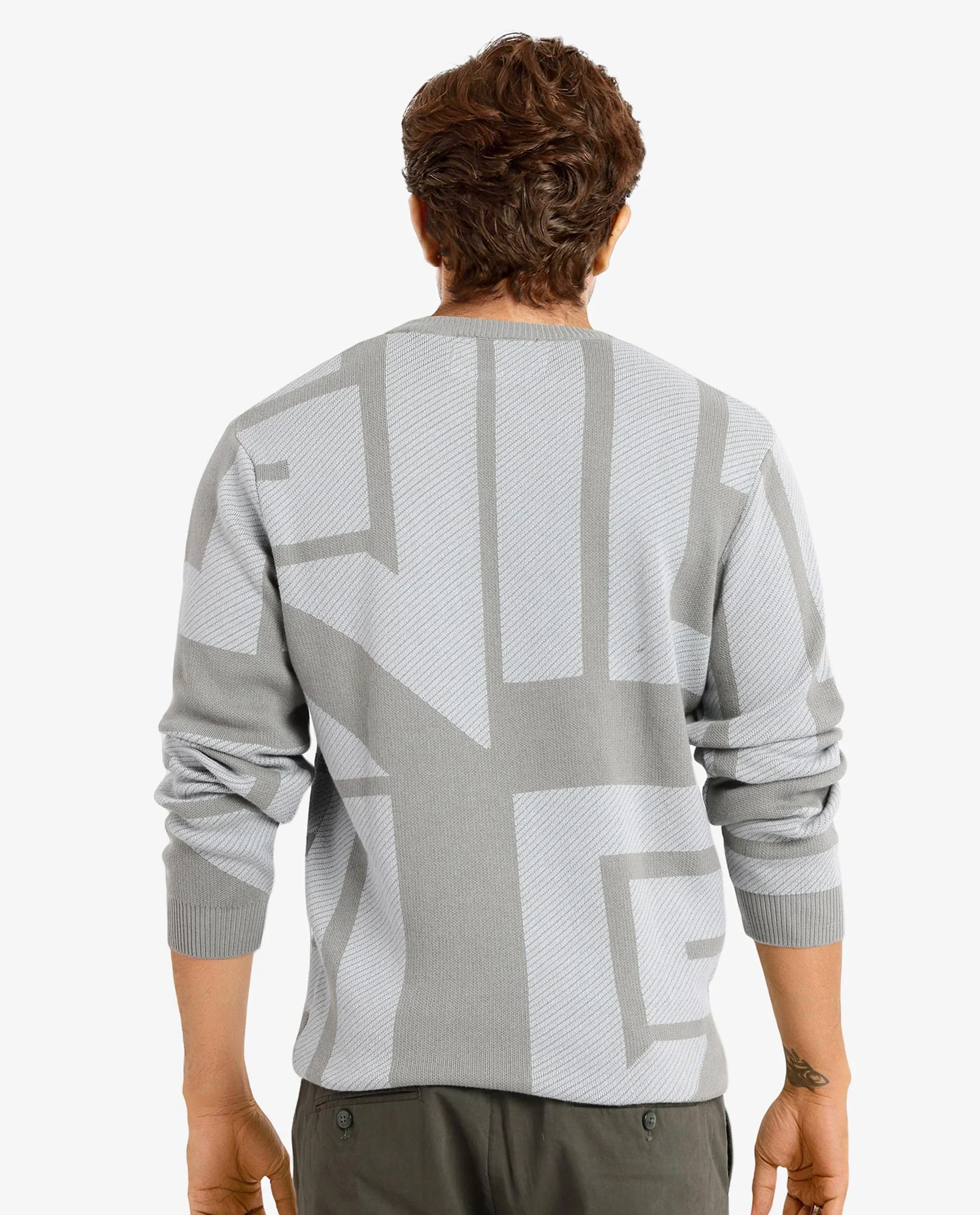 Rare Rabbit Men's Toge Green Cotton Monogram Print Regular Fit Full Sleeve Crew Neck Sweater - Image 6