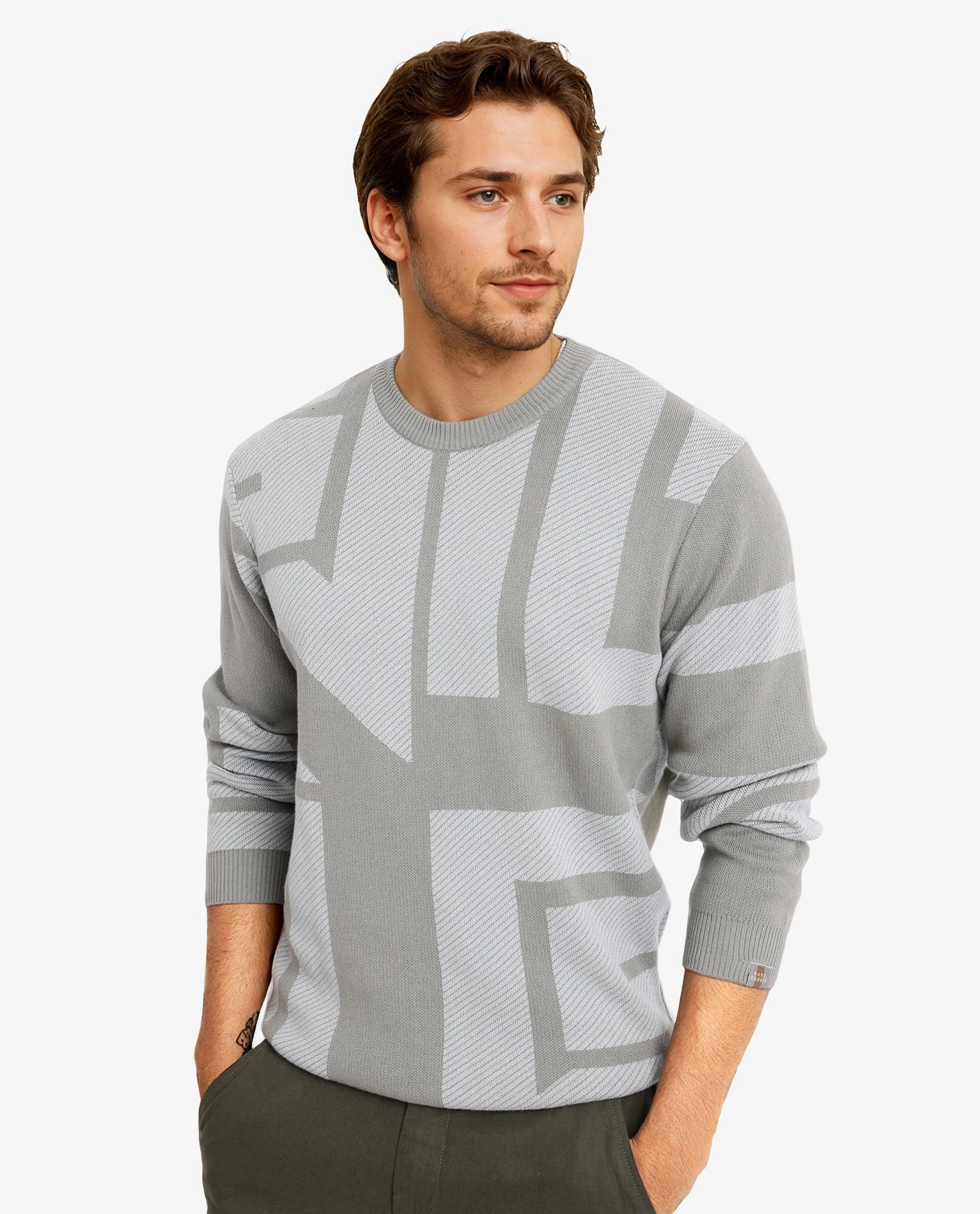Rare Rabbit Men's Toge Green Cotton Monogram Print Regular Fit Full Sleeve Crew Neck Sweater - Image 7