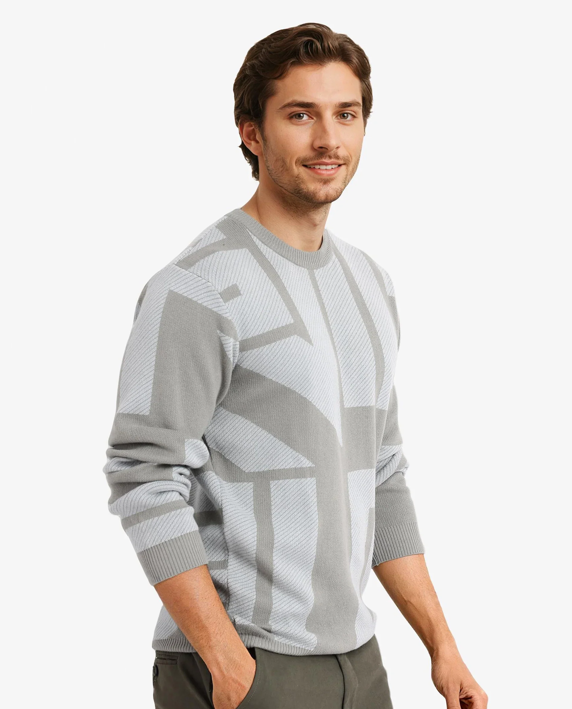 Rare Rabbit Men's Toge Green Cotton Monogram Print Regular Fit Full Sleeve Crew Neck Sweater - Image 8