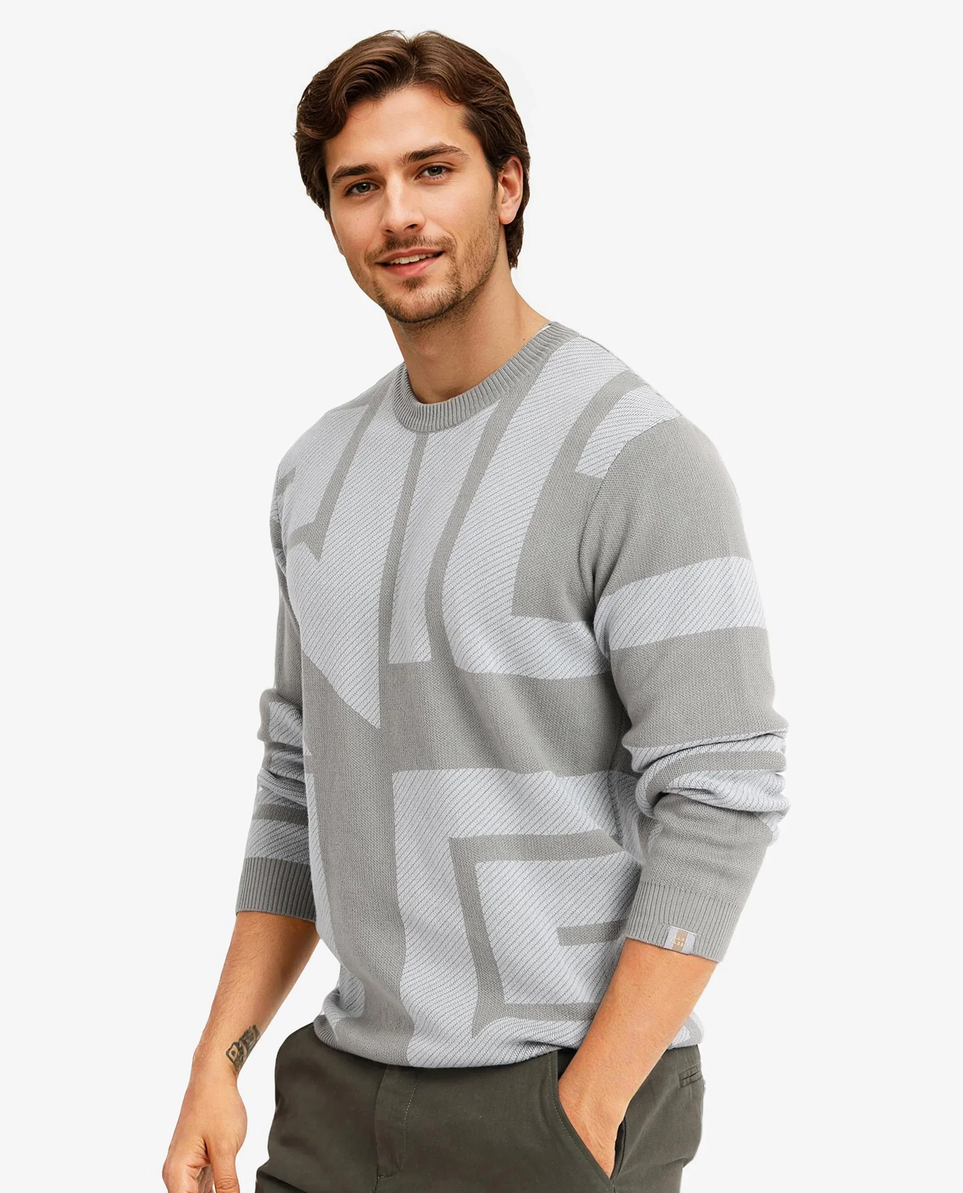 Rare Rabbit Men's Toge Green Cotton Monogram Print Regular Fit Full Sleeve Crew Neck Sweater - Image 9