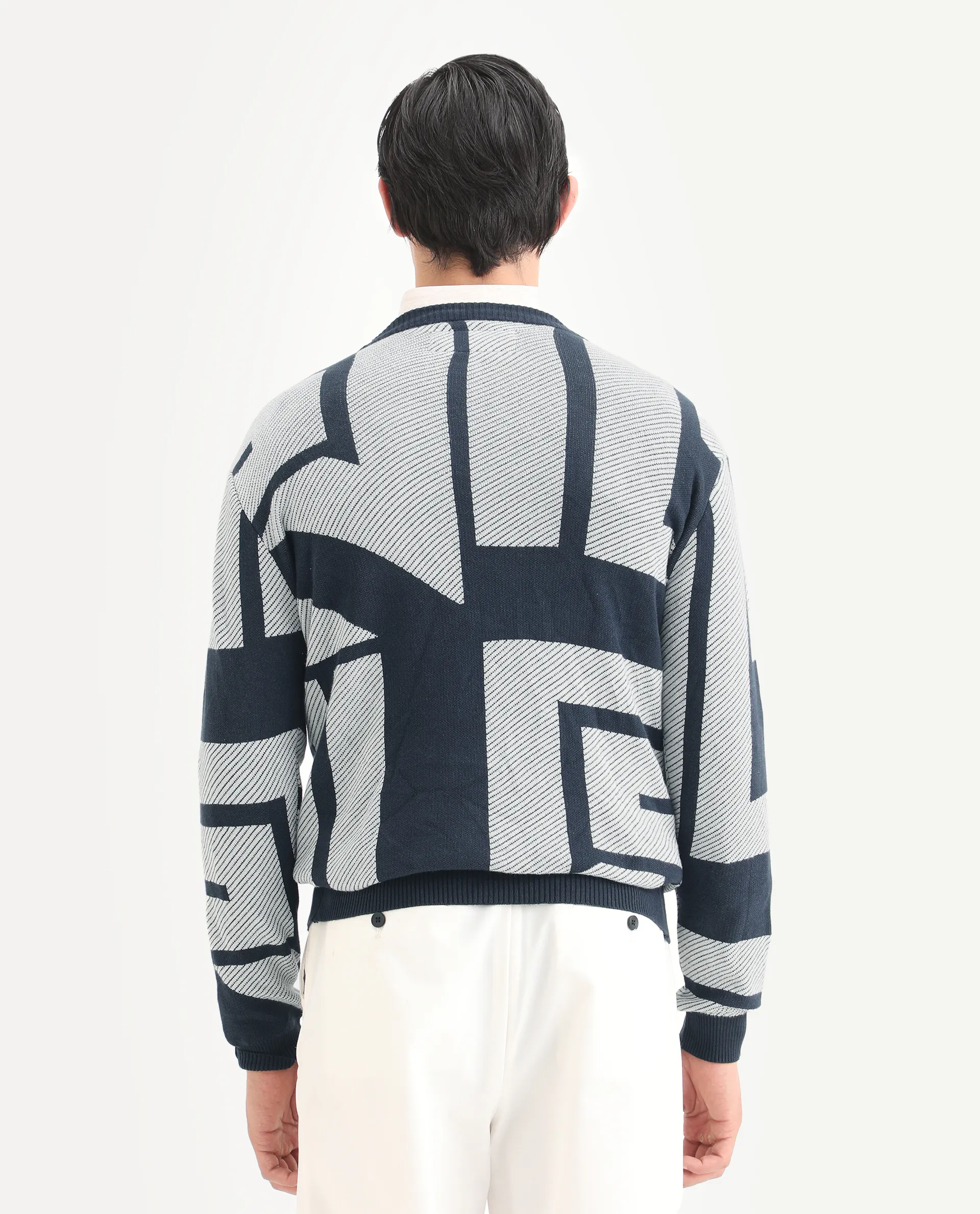 Rare Rabbit Men's Cotton Monogram Print Regular Fit Full Sleeve Crew Neck Sweater - Image 7