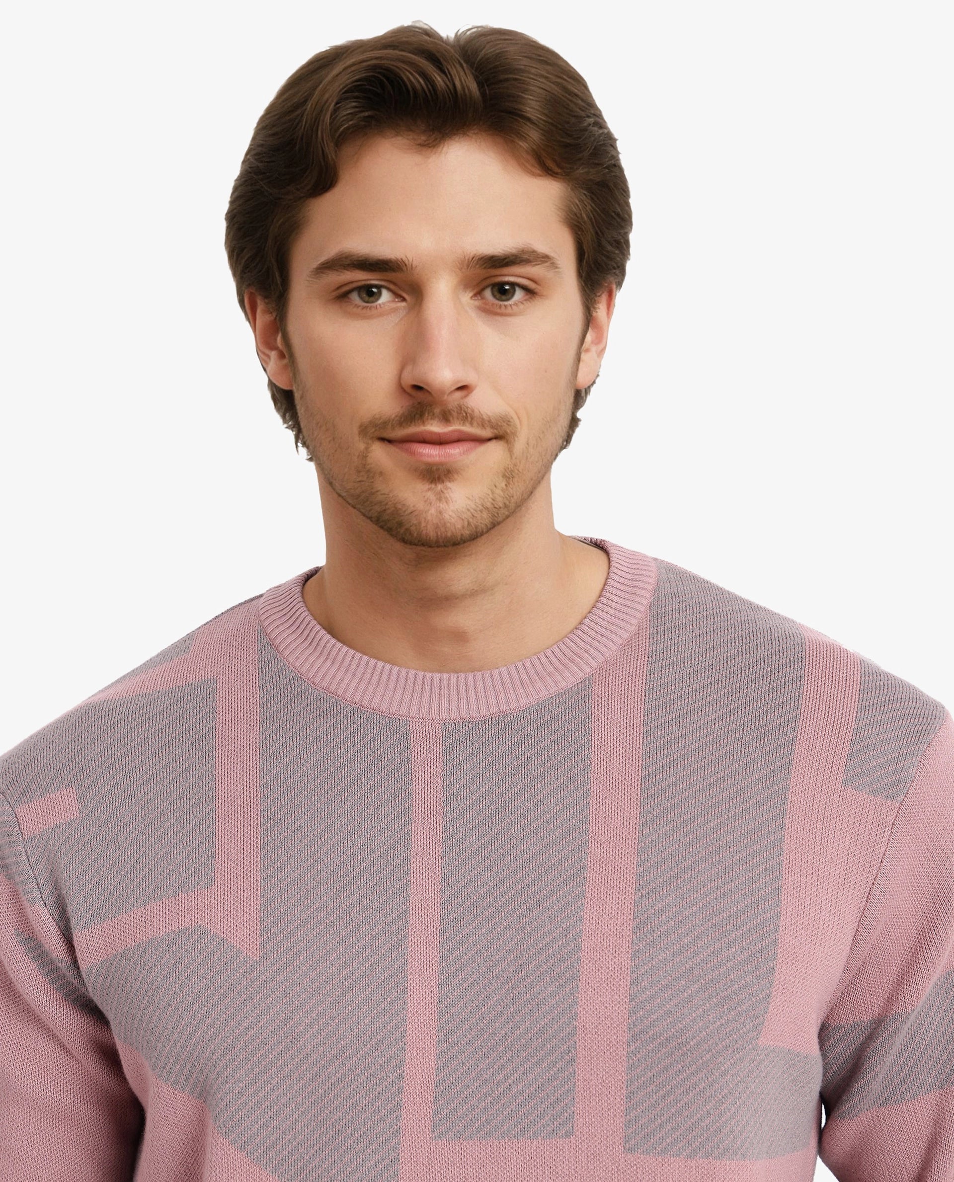 Rare Rabbit Men's Toge Pink Cotton Monogram Print Regular Fit Full Sleeve Crew Neck Sweater - Image 3