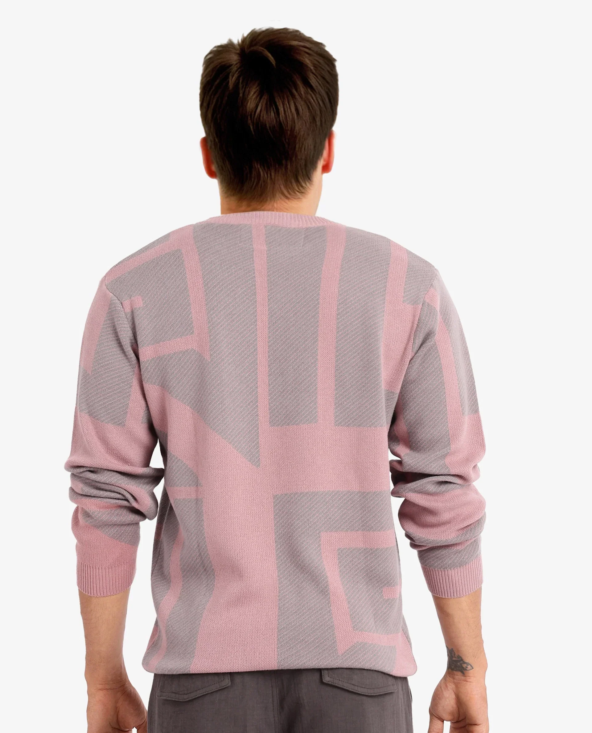 Rare Rabbit Men's Toge Pink Cotton Monogram Print Regular Fit Full Sleeve Crew Neck Sweater - Image 5