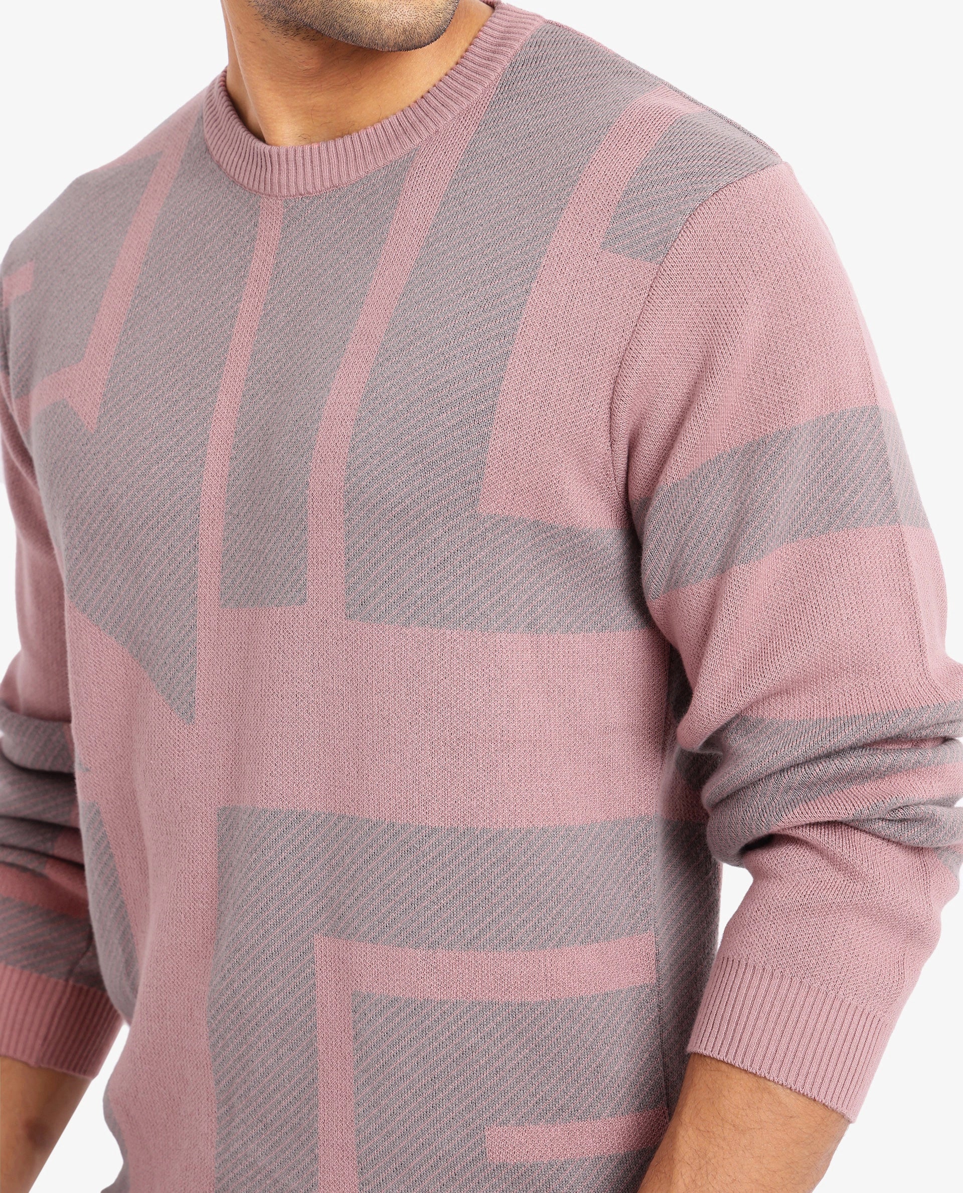 Rare Rabbit Men's Toge Pink Cotton Monogram Print Regular Fit Full Sleeve Crew Neck Sweater - Image 7