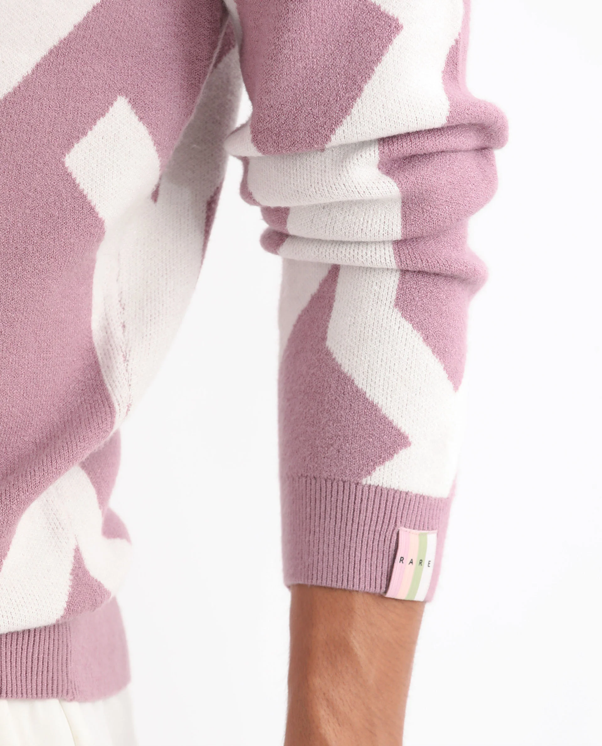 Rare Rabbit Men's Togepi Pink Cotton Jacquard Relaxed Fit Full Sleeve Crew Neck Sweater - Image 4