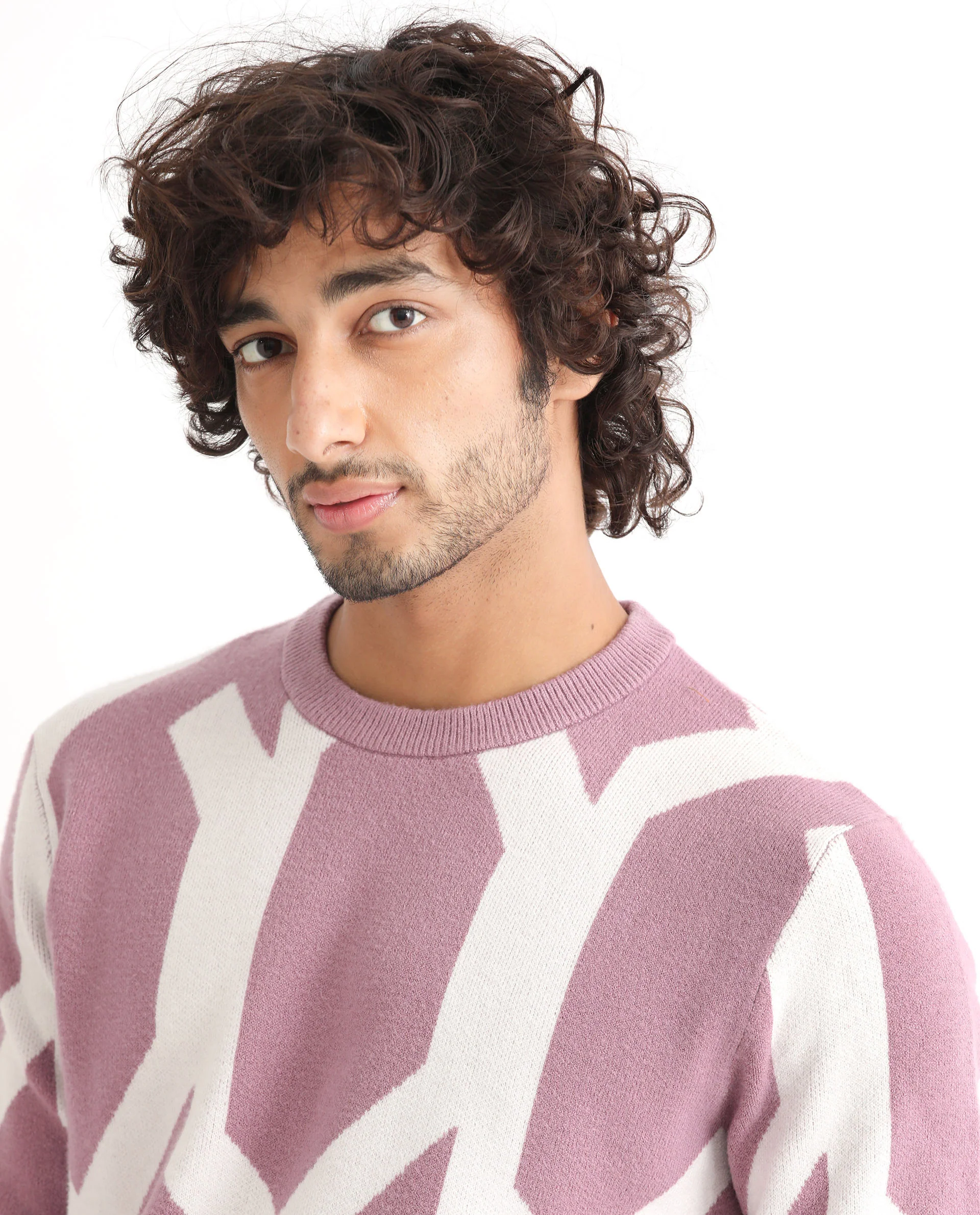 Rare Rabbit Men's Togepi Pink Cotton Jacquard Relaxed Fit Full Sleeve Crew Neck Sweater - Image 5