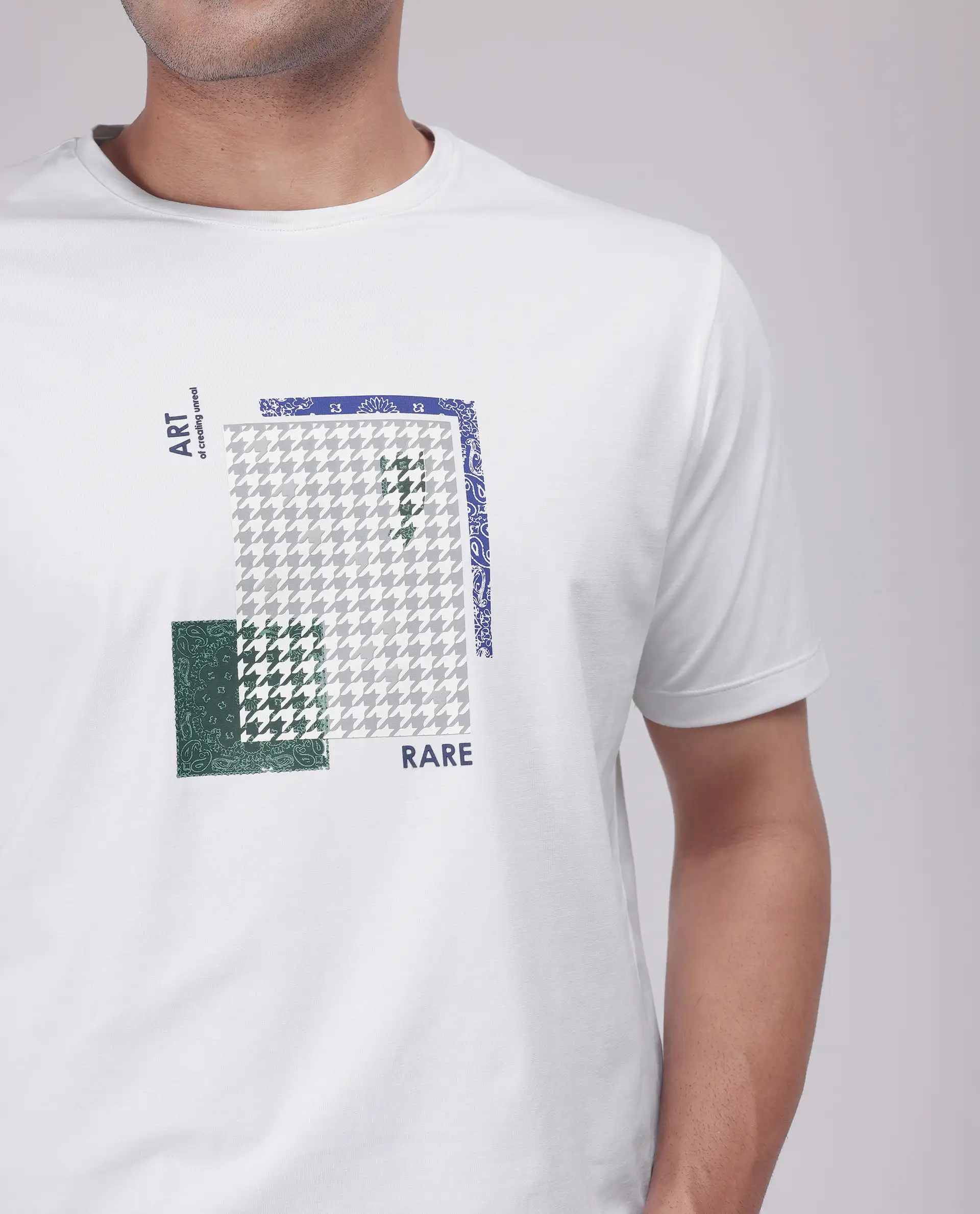 Rare Rabbit Men's Toid White Cotton Blend Graphic Print Regular Fit Half Sleeve Crew Neck T-Shirt - Image 4