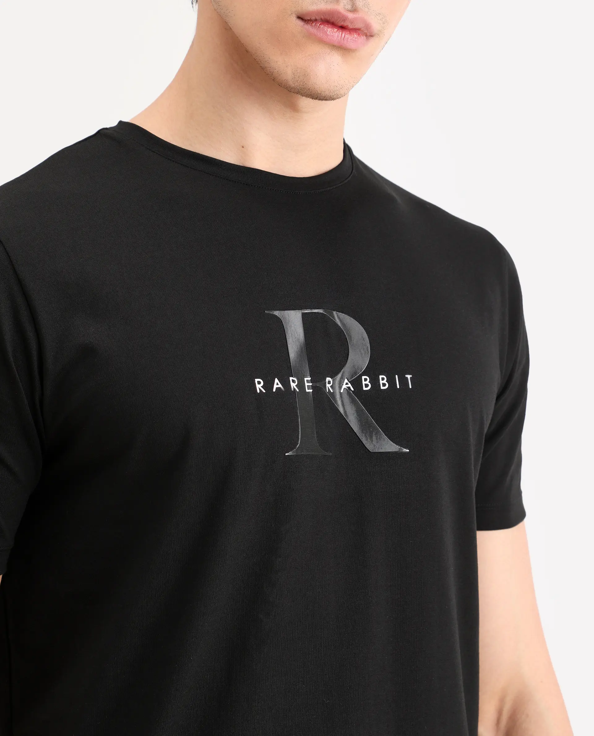 Rare Rabbit Men's Toka Black Cotton Blend Fabric Half Sleeve Crew Neck Regular Fit Graphic Print T-Shirt - Image 3