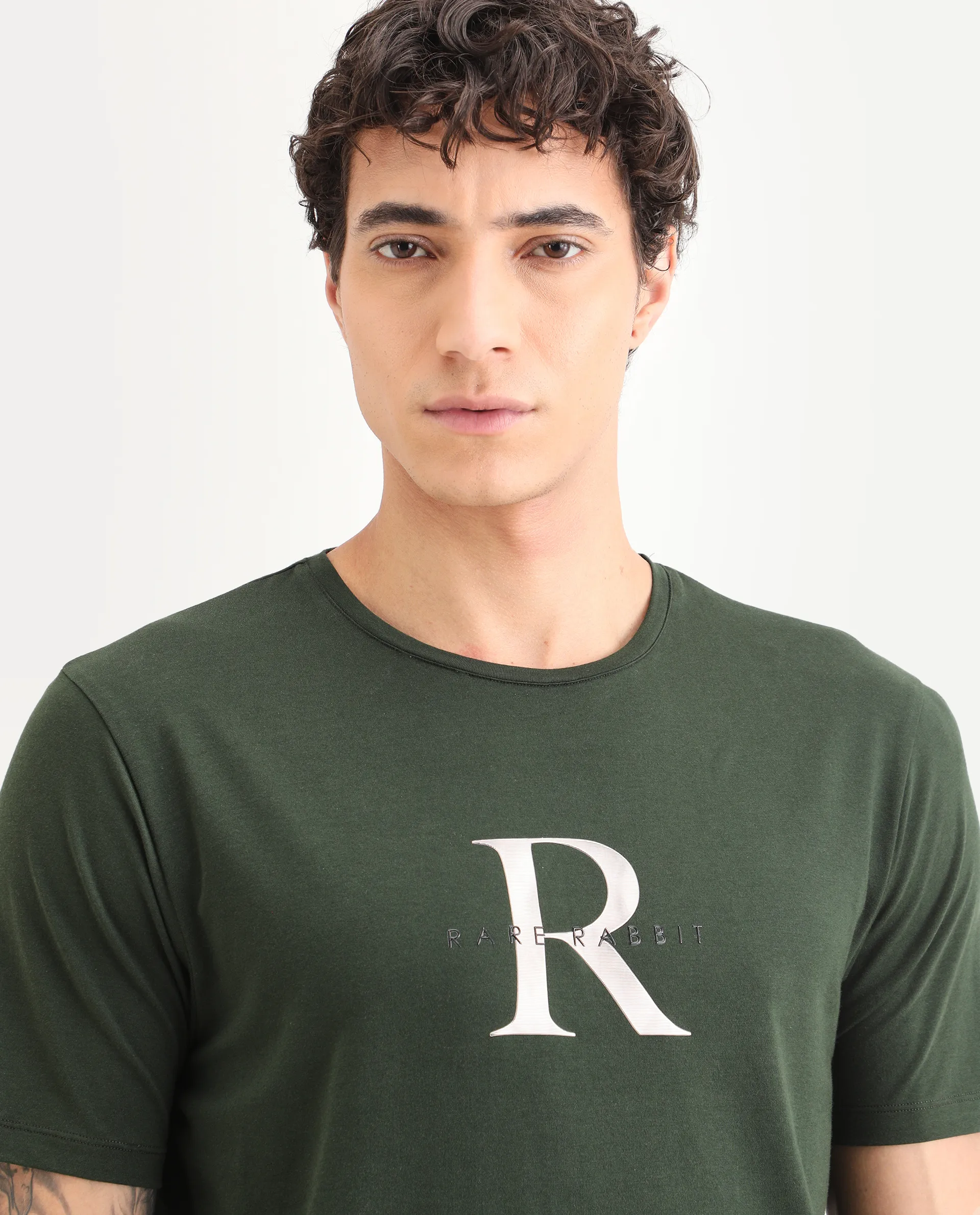 Rare Rabbit Men's Toka Dark Green Cotton Blend Fabric Half Sleeve Crew Neck Regular Fit Graphic Print T-Shirt - Image 7
