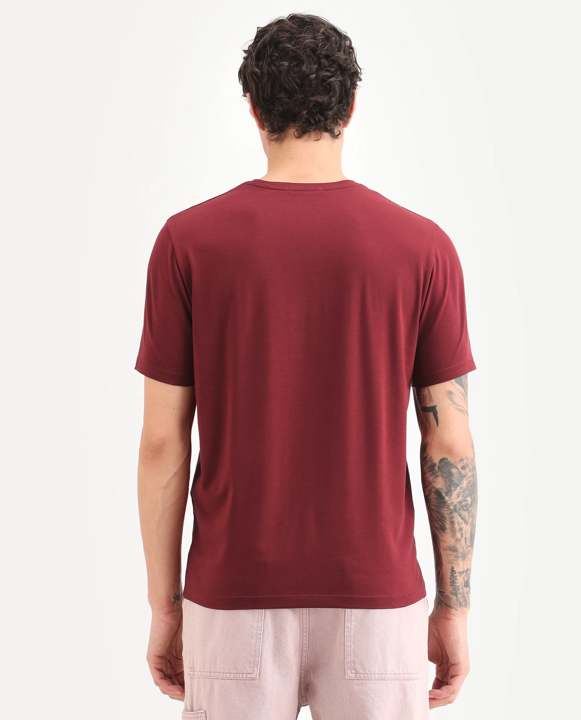 Rare Rabbit Men's Toka Dark Red Cotton Blend Fabric Half Sleeve Crew Neck Regular Fit Graphic Print T-Shirt - Image 7