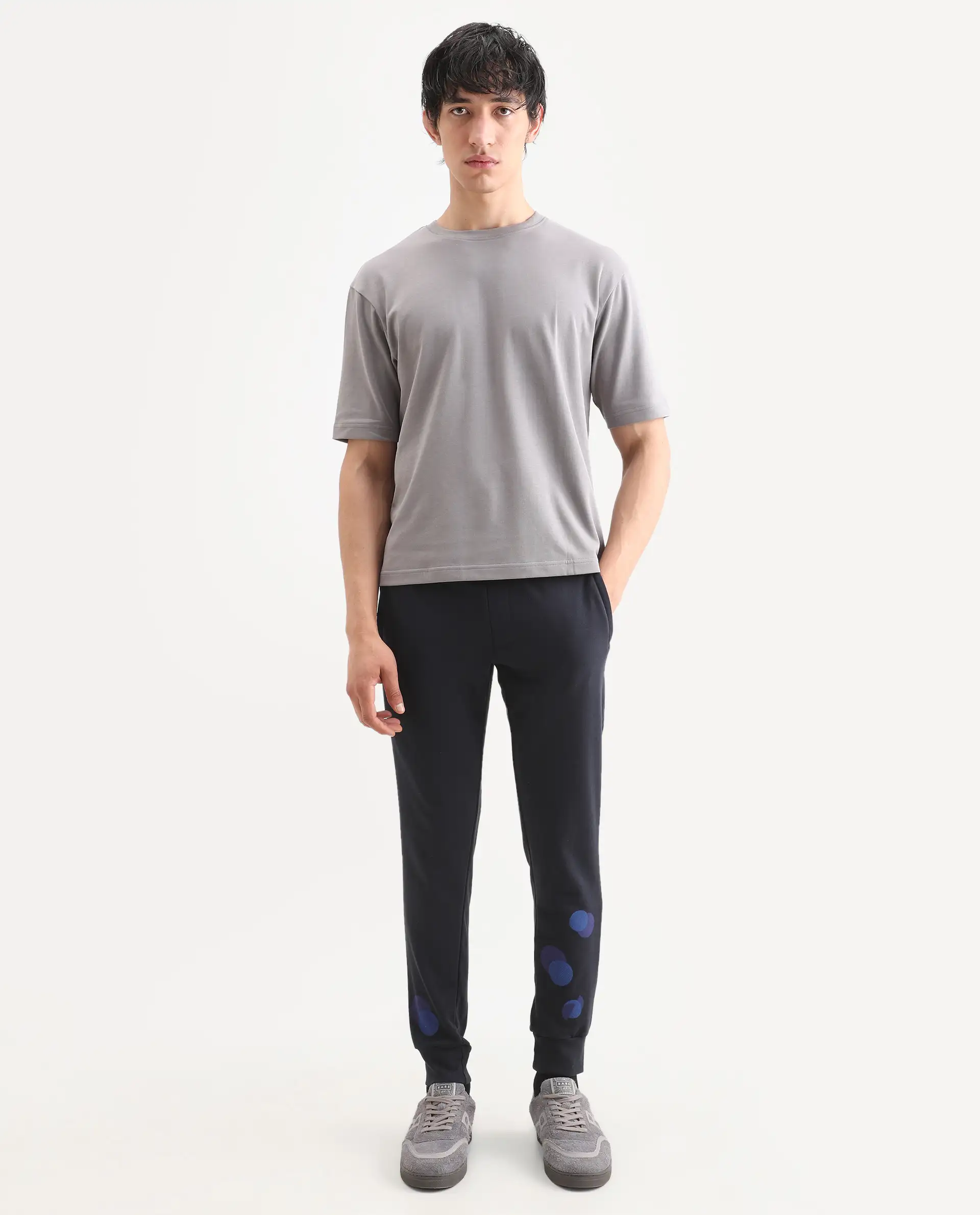 Rare Rabbit Men's Toka Navy Cotton Polka Print Regular Fit Joggers - Image 2