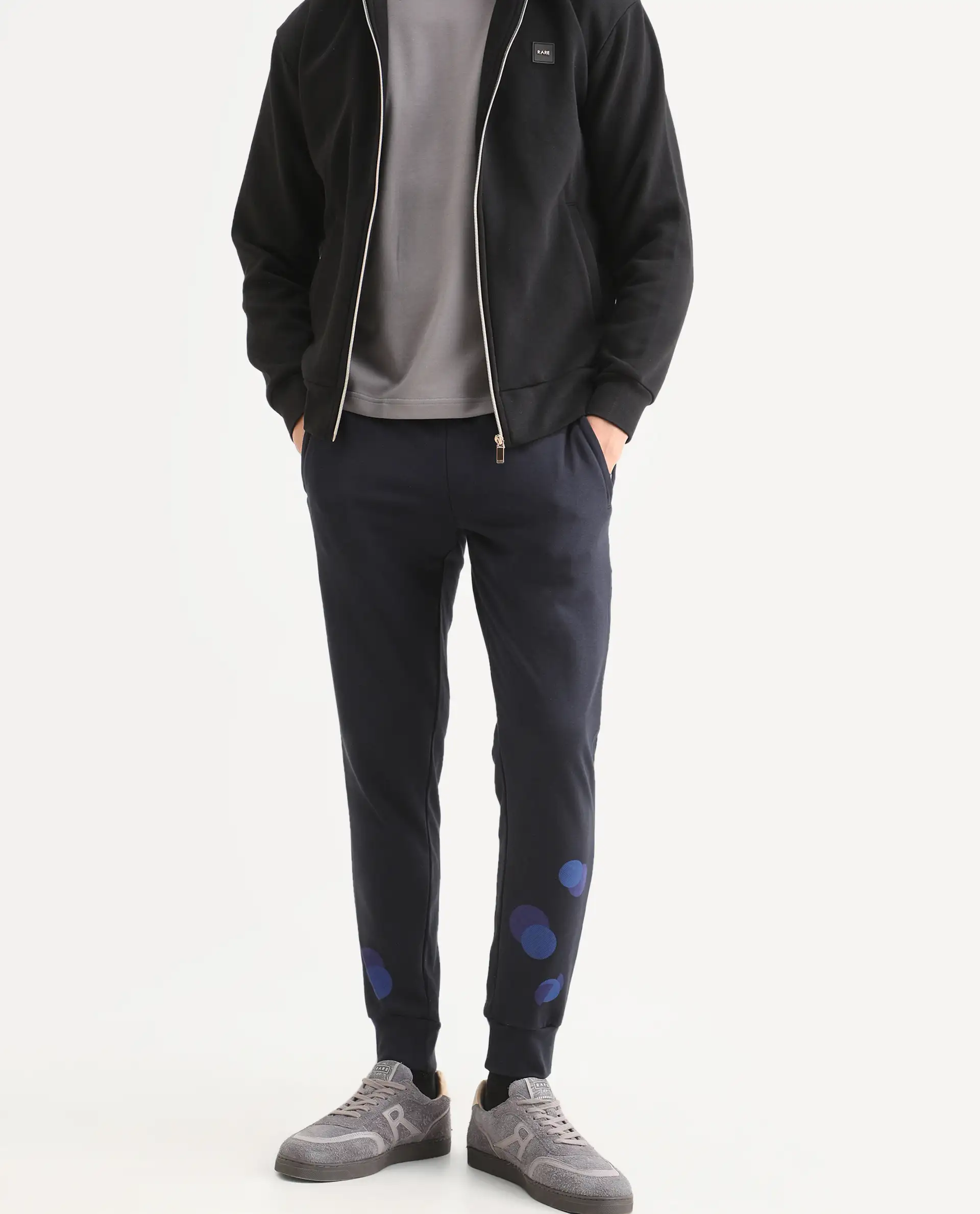 Rare Rabbit Men's Toka Navy Cotton Polka Print Regular Fit Joggers - Image 3