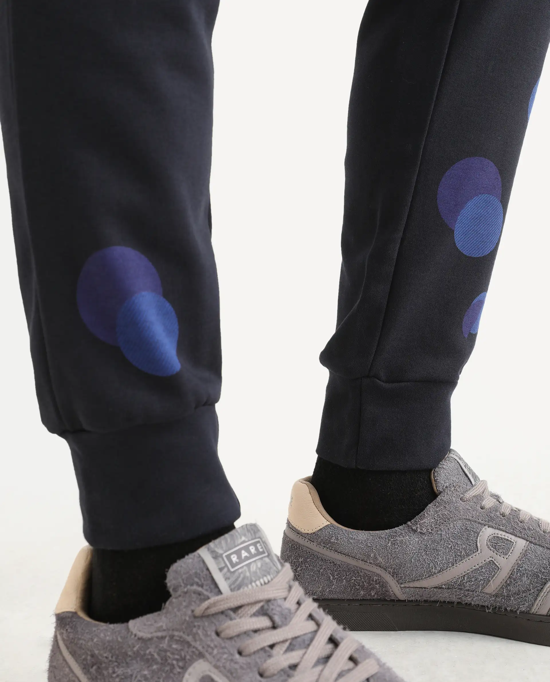 Rare Rabbit Men's Toka Navy Cotton Polka Print Regular Fit Joggers - Image 6