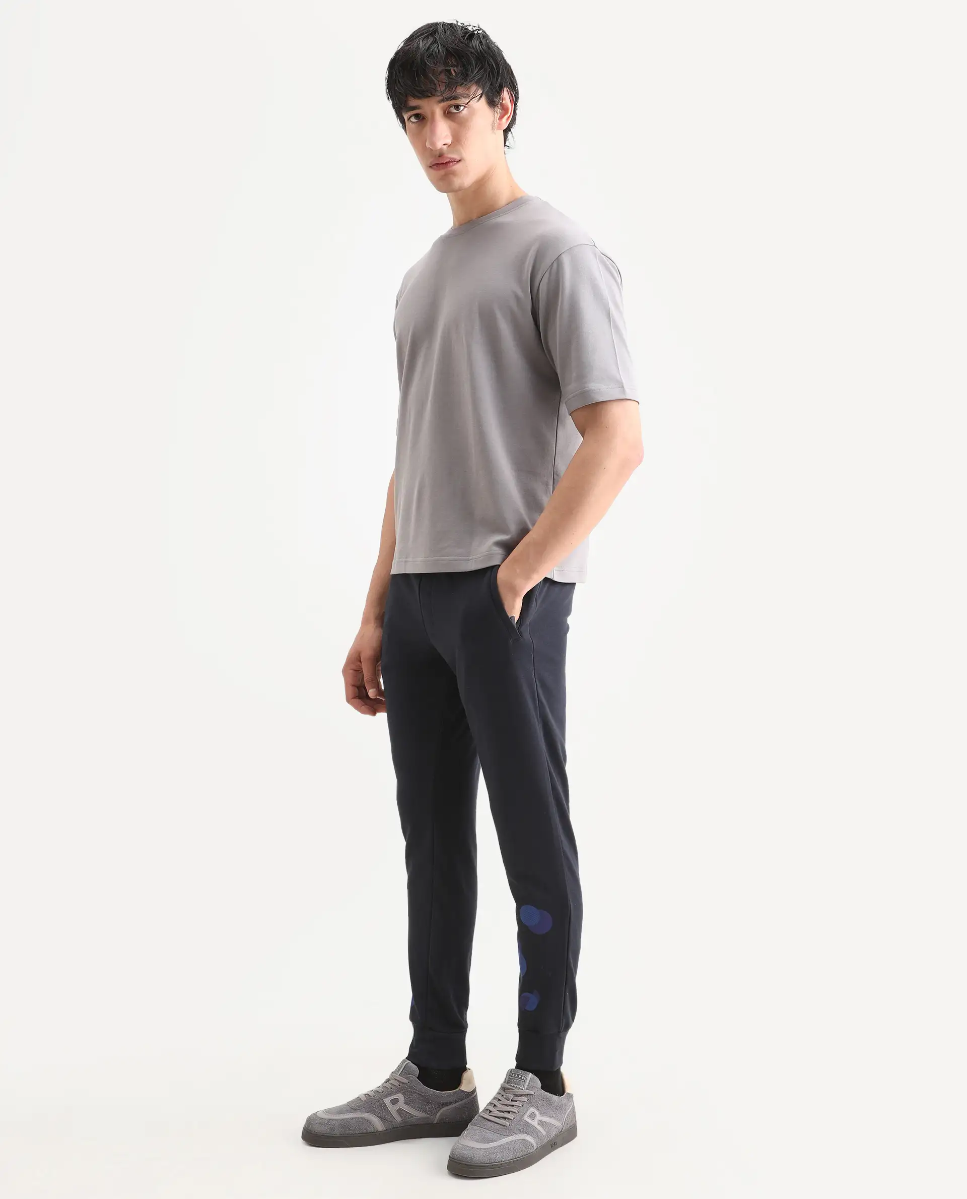 Rare Rabbit Men's Toka Navy Cotton Polka Print Regular Fit Joggers - Image 7