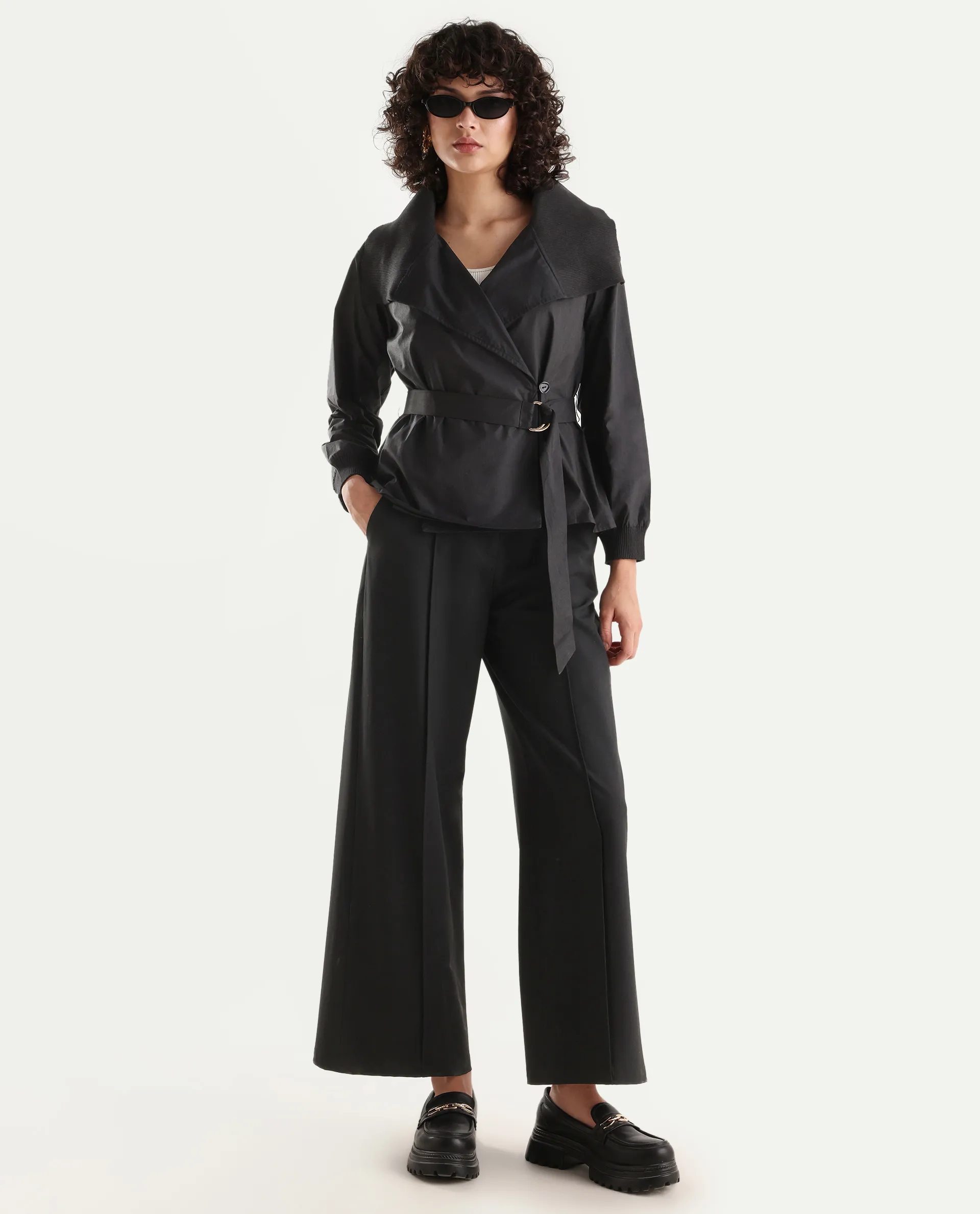 Rareism Women's Tokat Black Cotton Ribbed Collar Plain Ribbed Sleeve Boxy Fit Jacket - Image 2