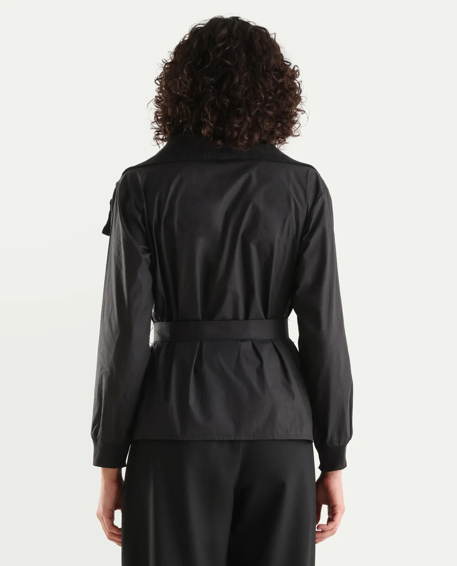 Rareism Women's Tokat Black Cotton Ribbed Collar Plain Ribbed Sleeve Boxy Fit Jacket - Image 7