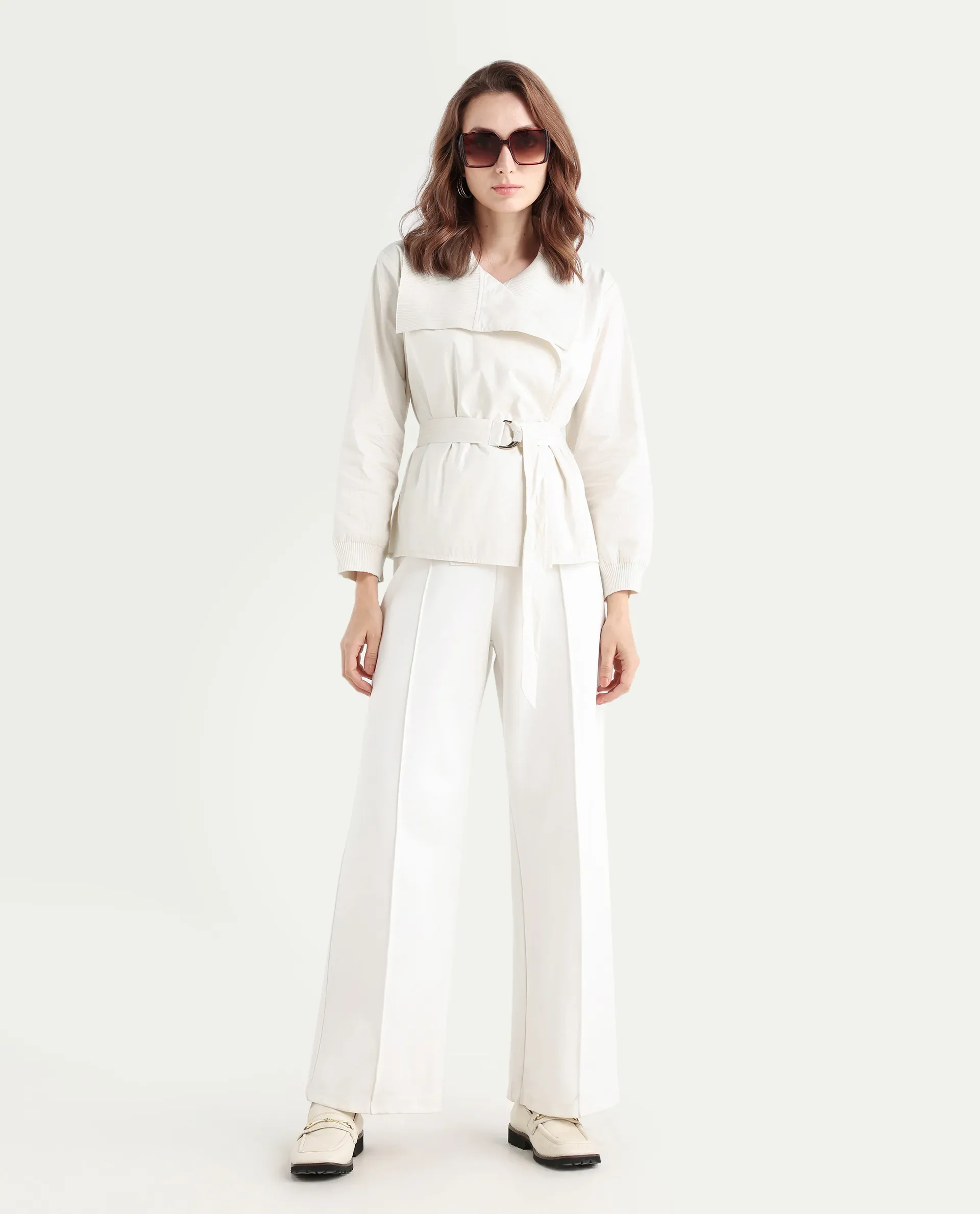 Rareism Women's Tokat Light Beige Cotton Ribbed Collar Plain Ribbed Sleeve Boxy Fit Jacket - Image 2