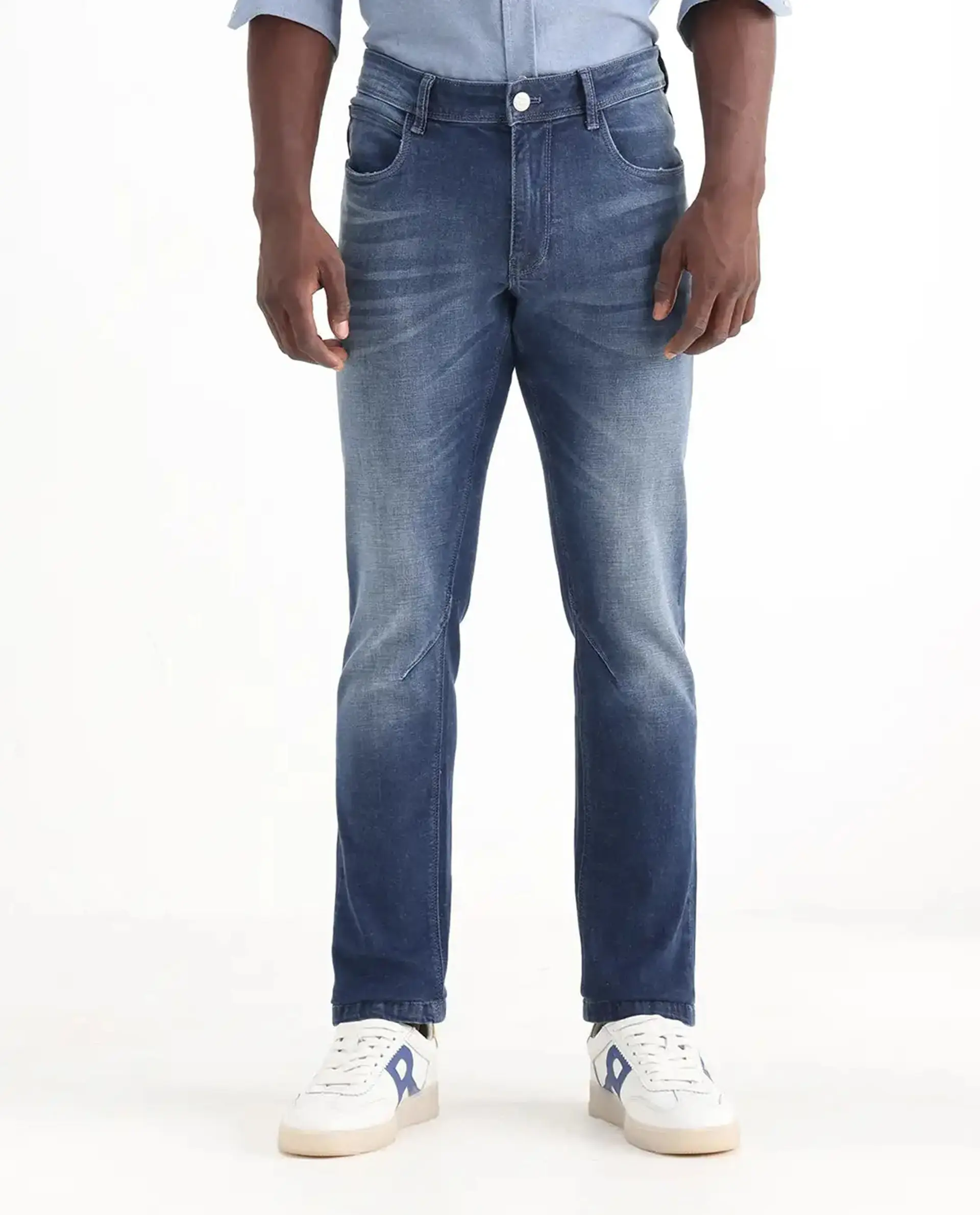 Rare Rabbit Men's Toke Blue Cotton Plain Hawk Slim Fit Jeans - Image 10