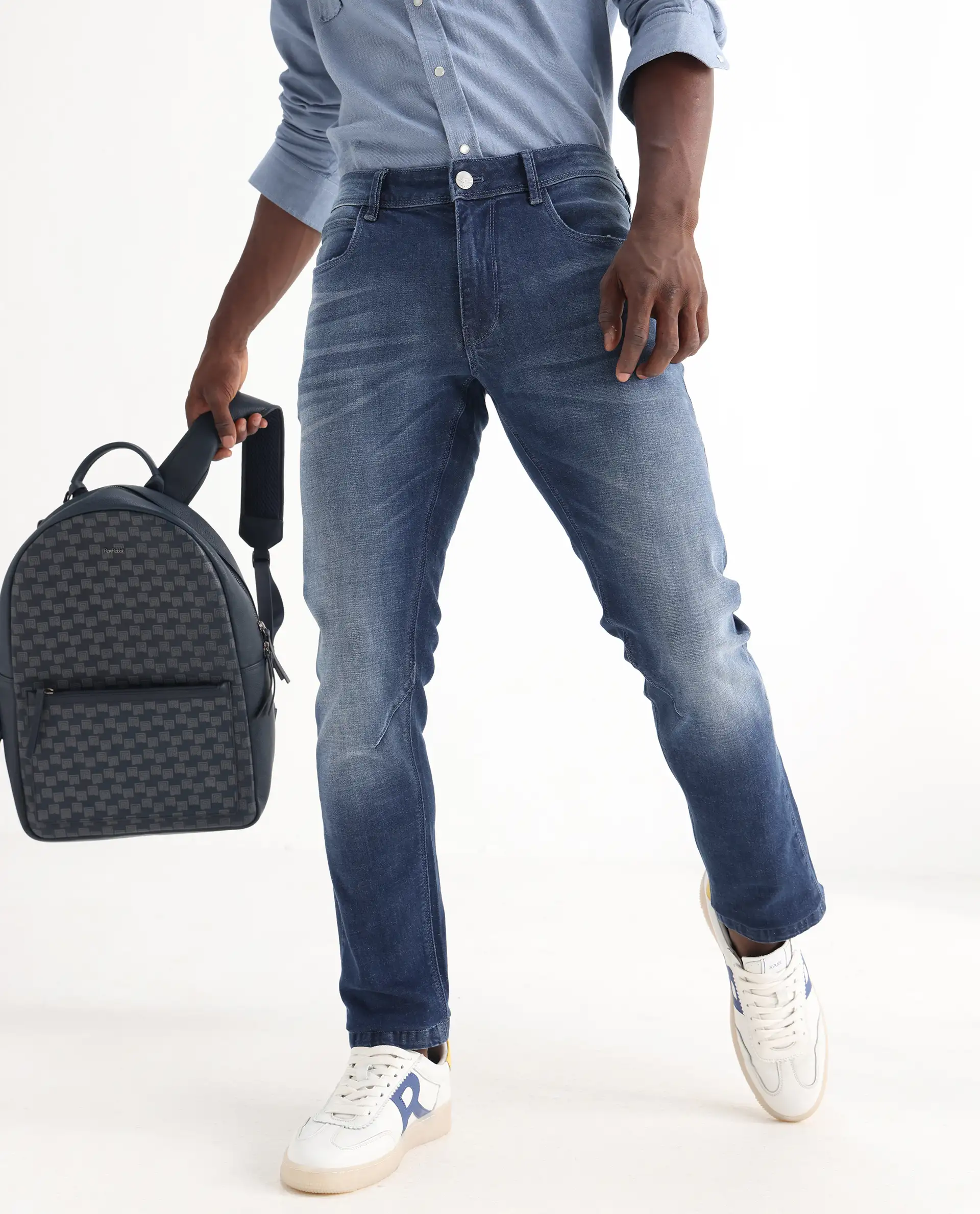 Rare Rabbit Men's Toke Blue Cotton Plain Hawk Slim Fit Jeans - Image 2