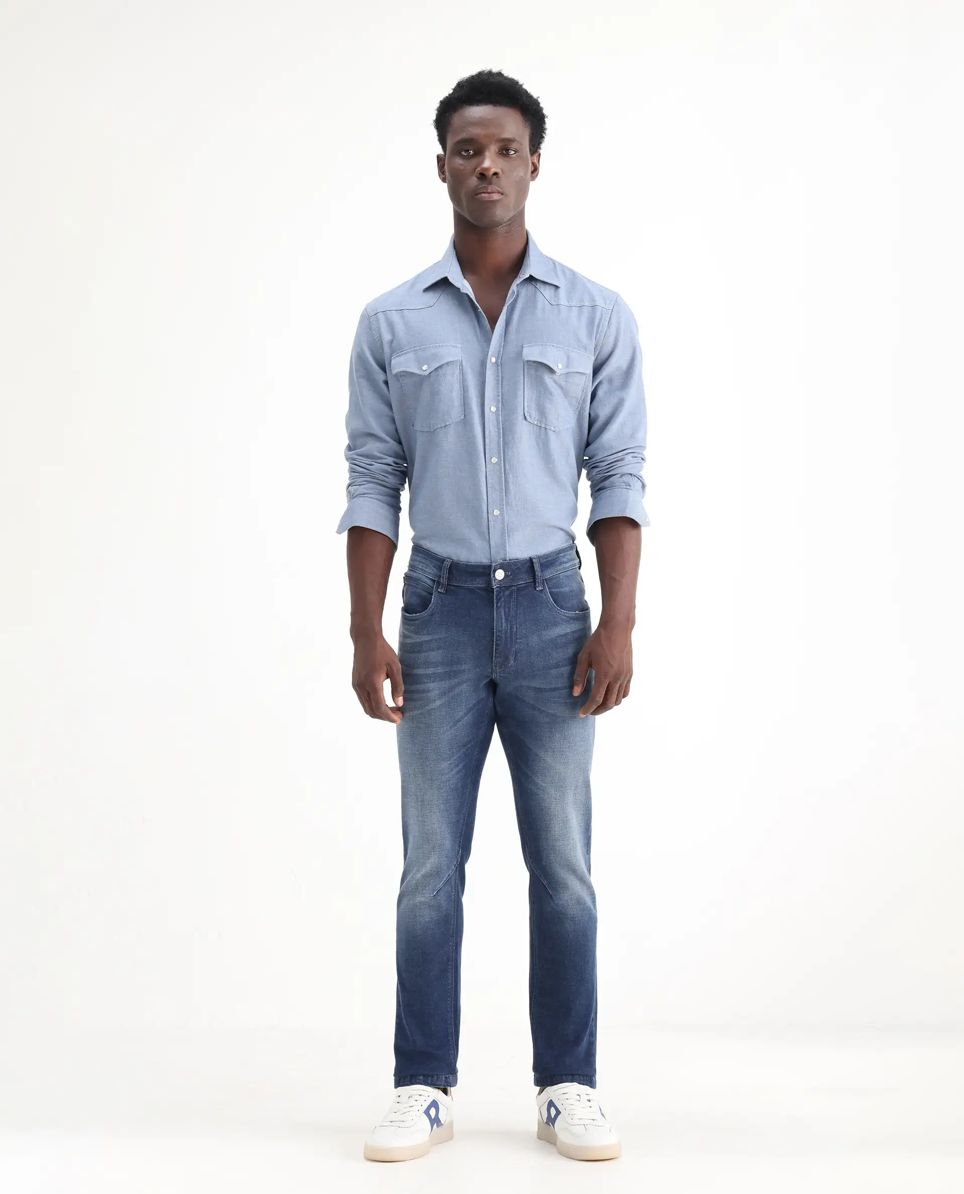 Rare Rabbit Men's Toke Blue Cotton Plain Hawk Slim Fit Jeans - Image 3