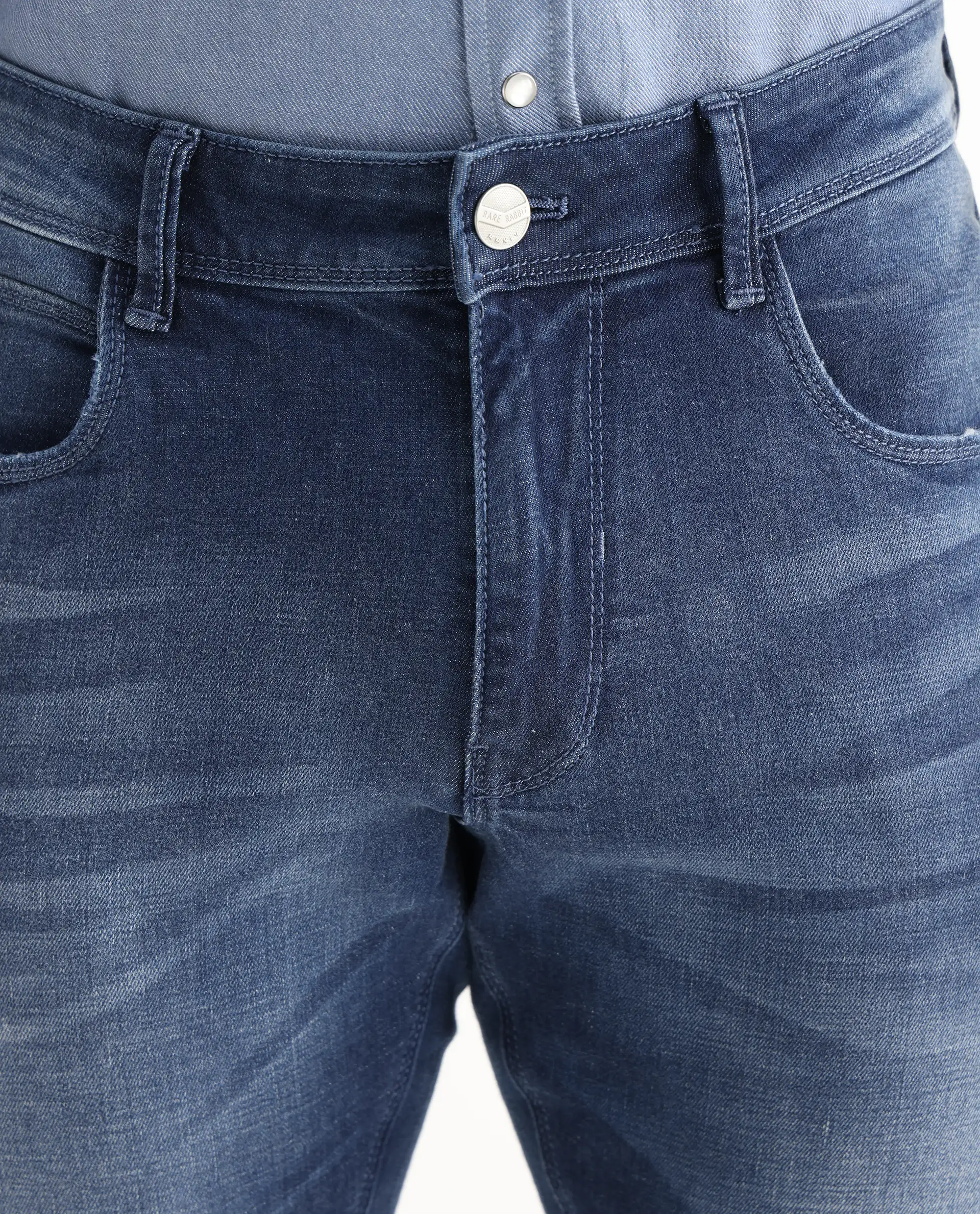 Rare Rabbit Men's Toke Blue Cotton Plain Hawk Slim Fit Jeans - Image 4