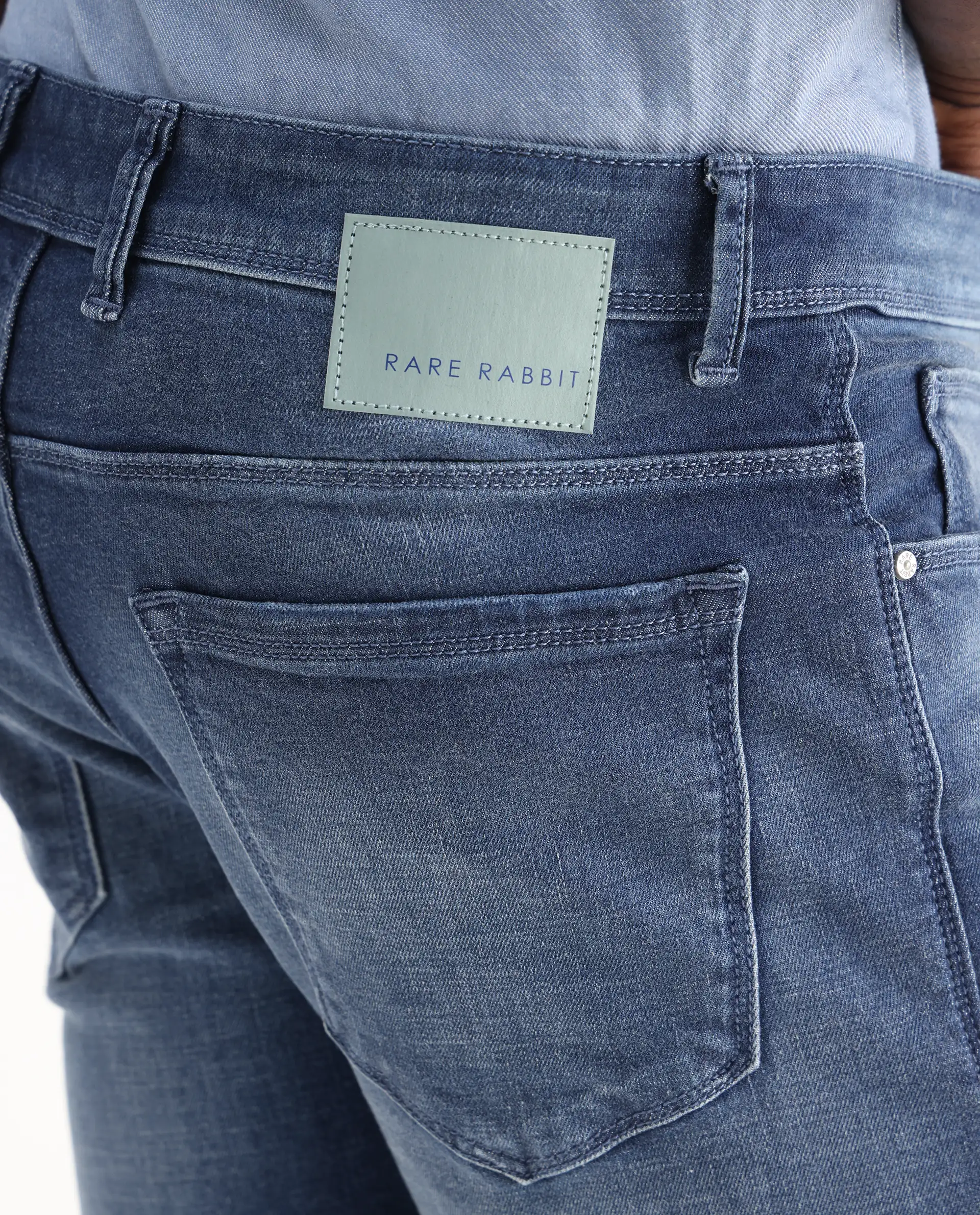 Rare Rabbit Men's Toke Blue Cotton Plain Hawk Slim Fit Jeans - Image 8