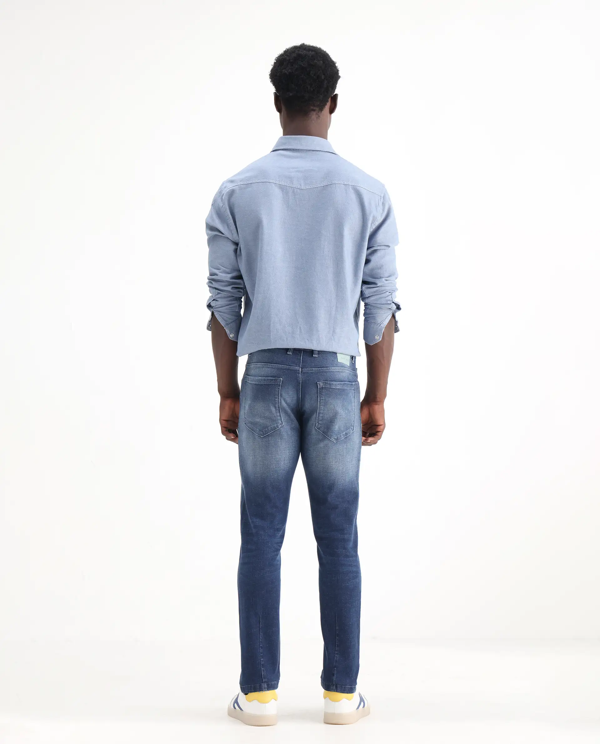Rare Rabbit Men's Toke Blue Cotton Plain Hawk Slim Fit Jeans - Image 9
