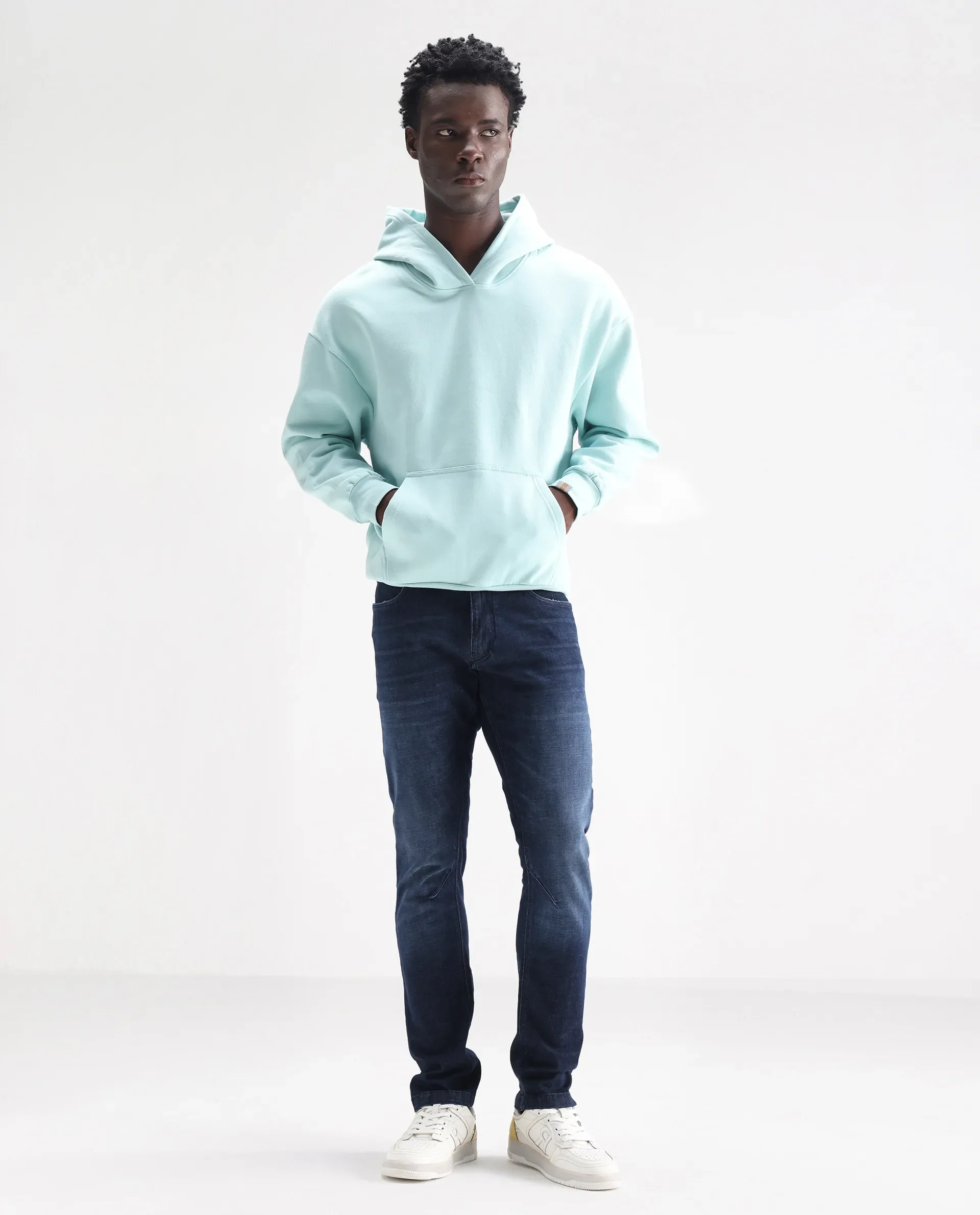 Rare Rabbit Men's Toke Dark Blue Cotton Plain Hawk Slim Fit Jeans