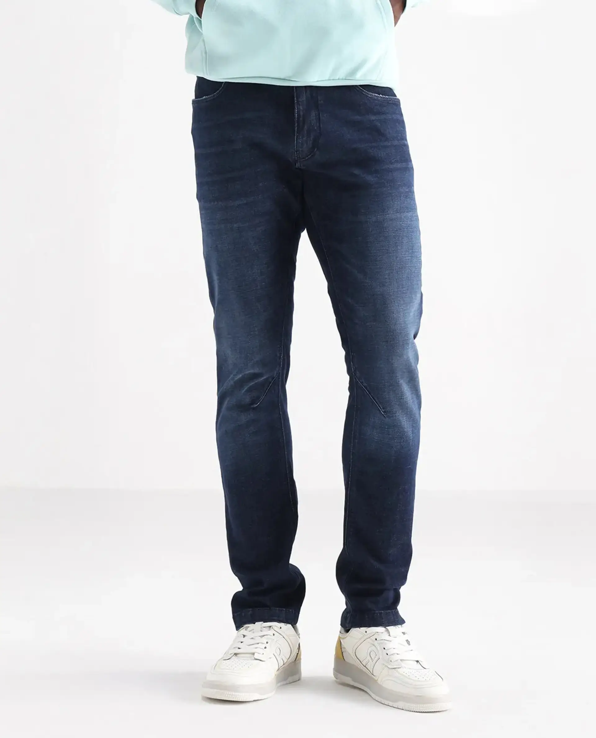 Rare Rabbit Men's Toke Dark Blue Cotton Plain Hawk Slim Fit Jeans - Image 10