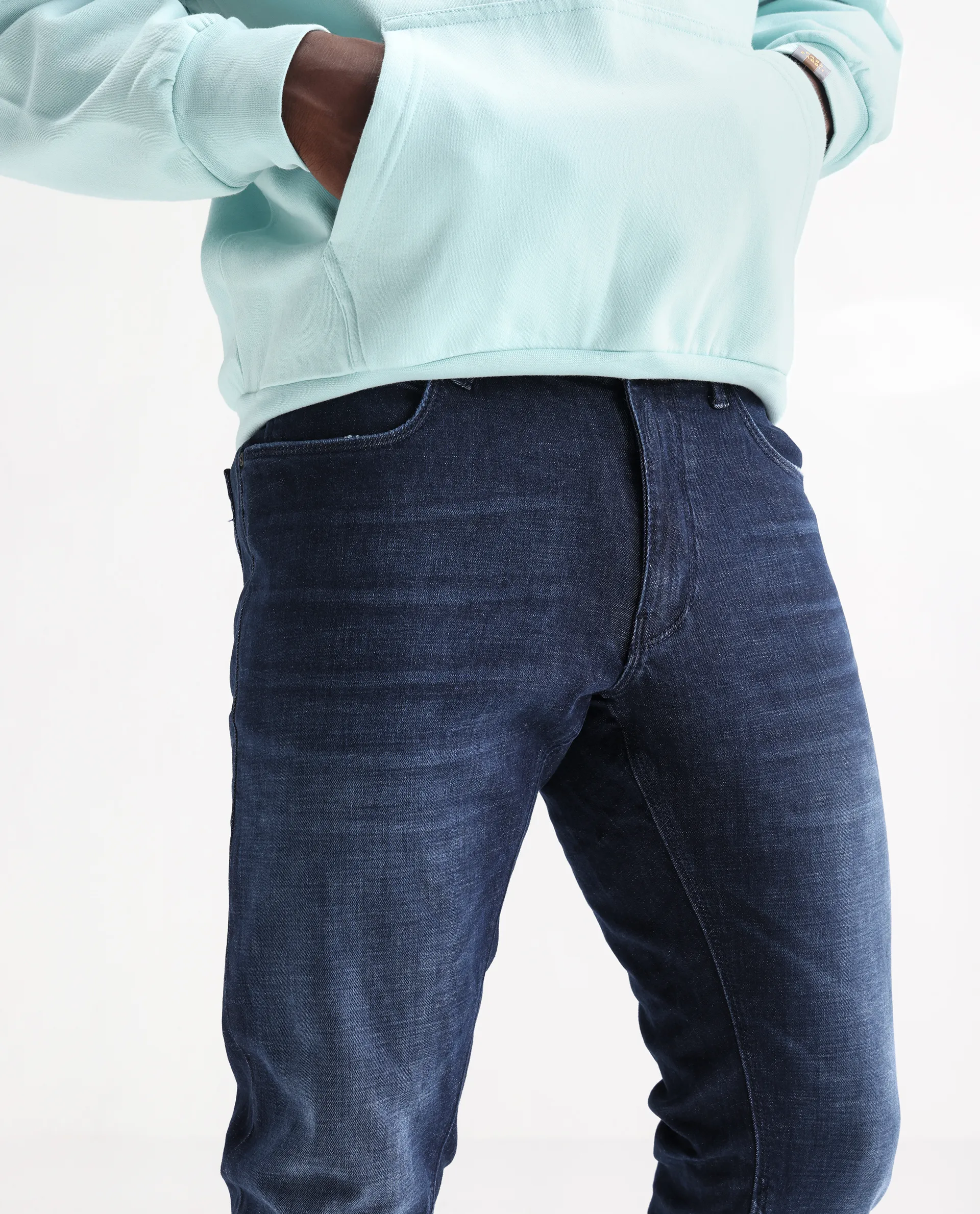 Rare Rabbit Men's Toke Dark Blue Cotton Plain Hawk Slim Fit Jeans - Image 3