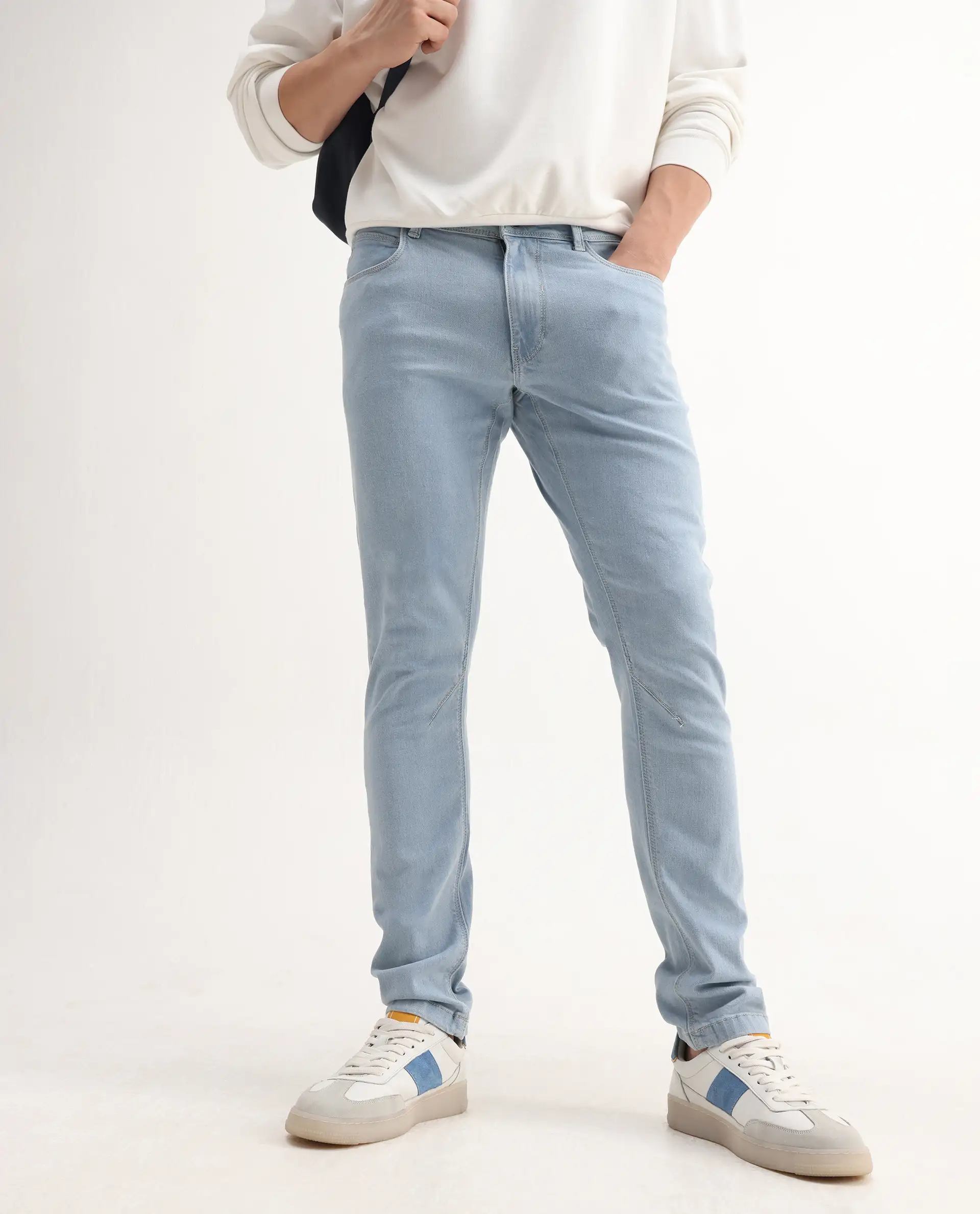 Rare Rabbit Men's Toke Light Blue Cotton Plain Hawk Slim Fit Jeans - Image 2