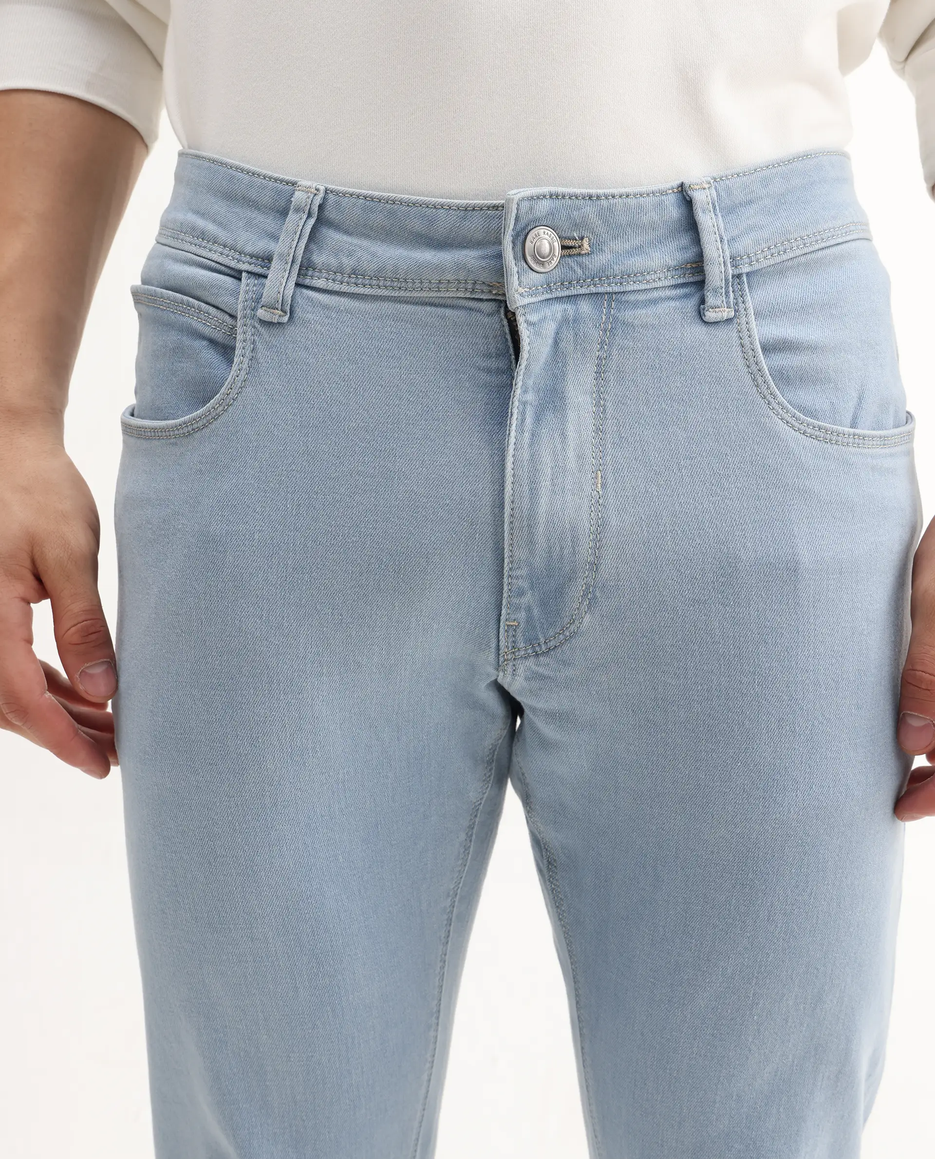 Rare Rabbit Men's Toke Light Blue Cotton Plain Hawk Slim Fit Jeans - Image 3