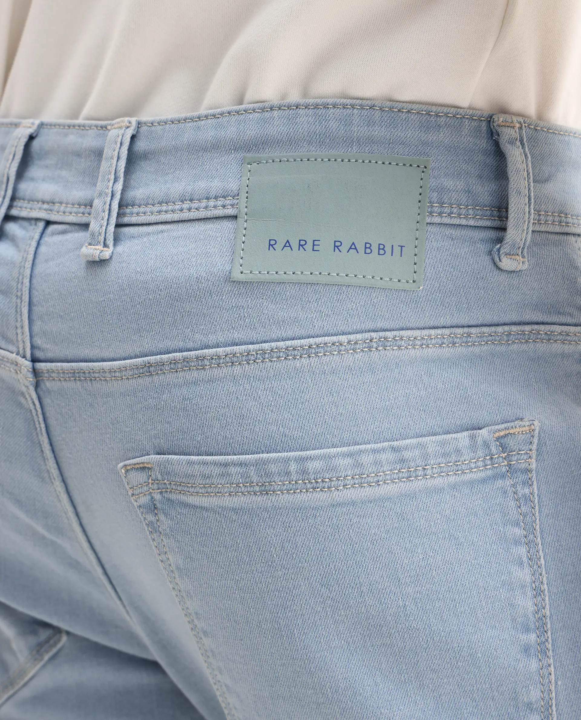 Rare Rabbit Men's Toke Light Blue Cotton Plain Hawk Slim Fit Jeans - Image 5