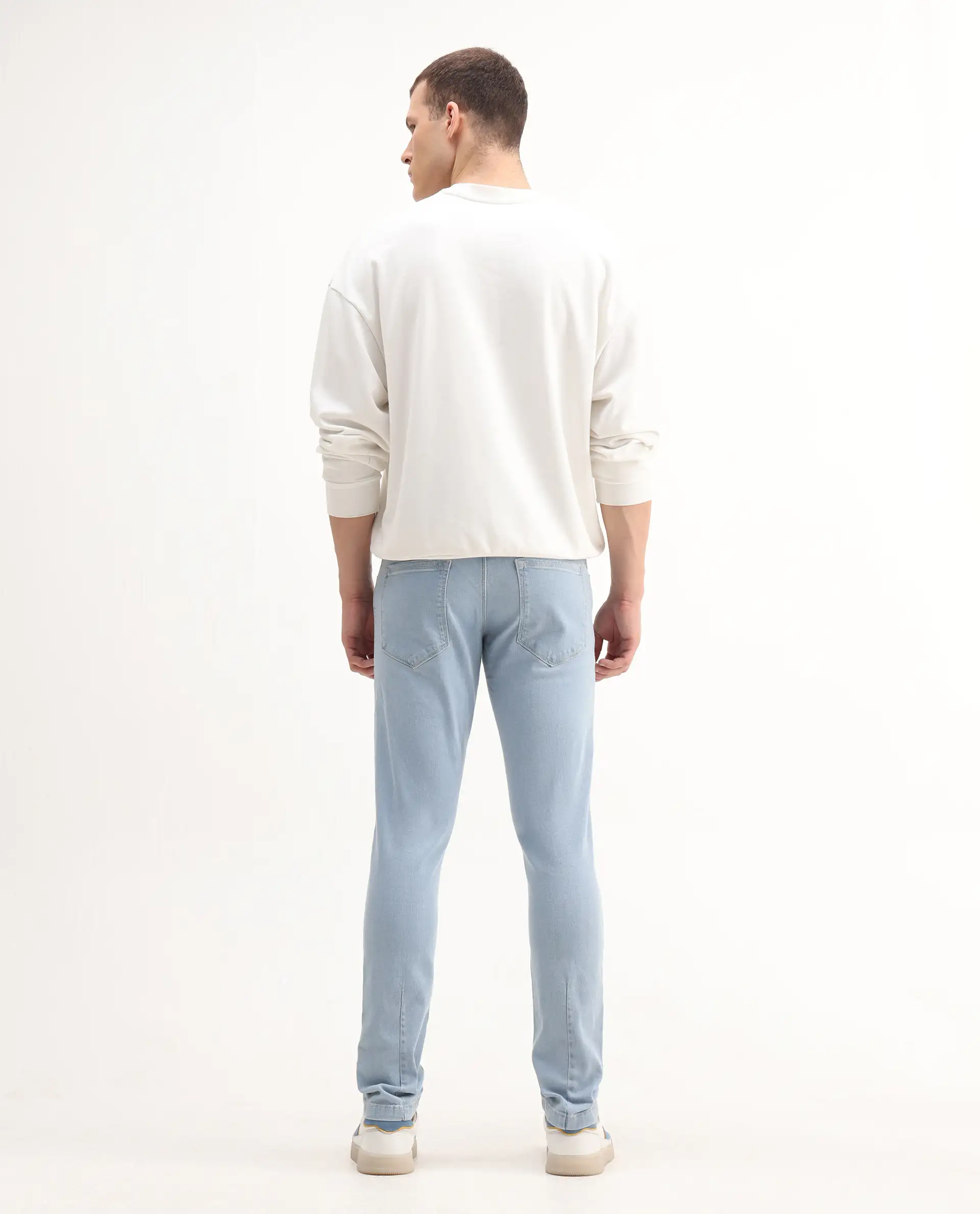 Rare Rabbit Men's Toke Light Blue Cotton Plain Hawk Slim Fit Jeans - Image 6