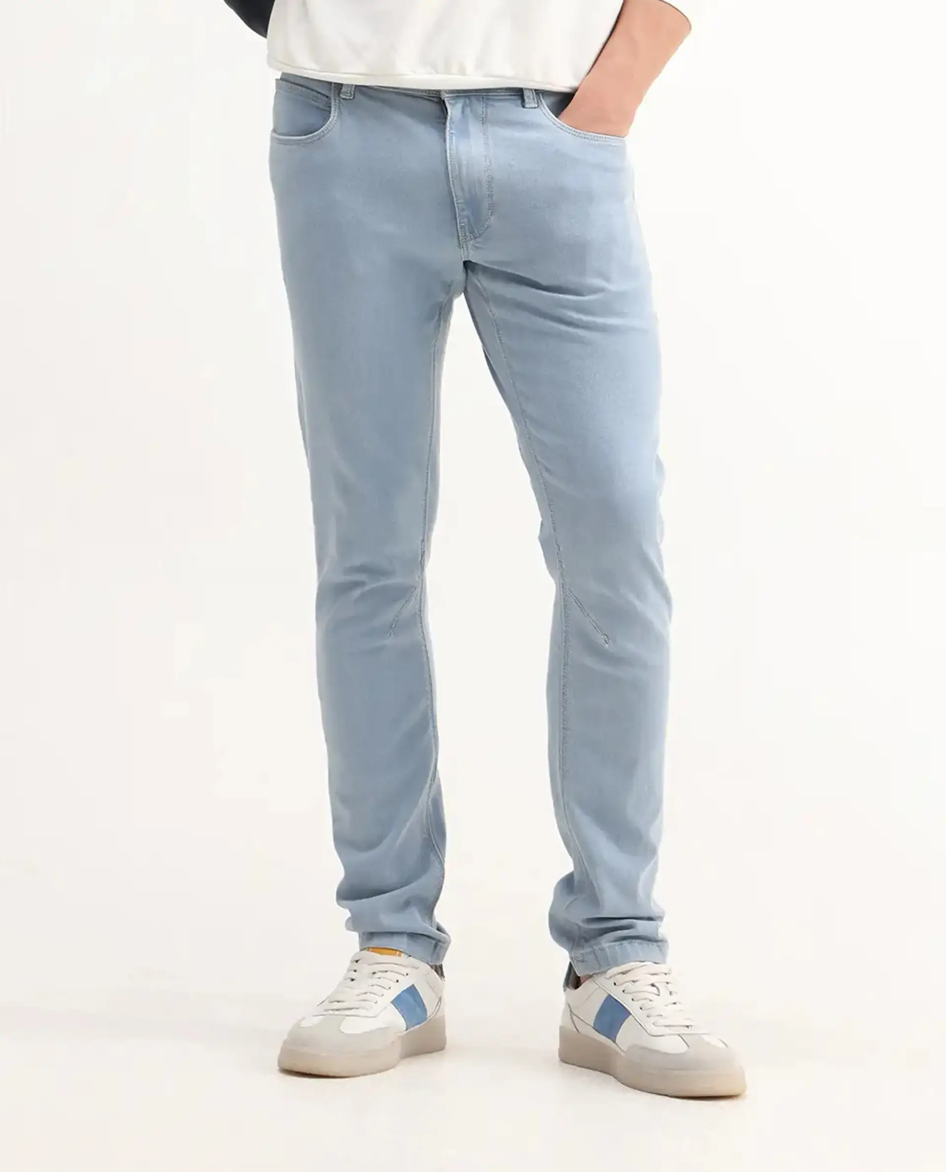 Rare Rabbit Men's Toke Light Blue Cotton Plain Hawk Slim Fit Jeans - Image 9