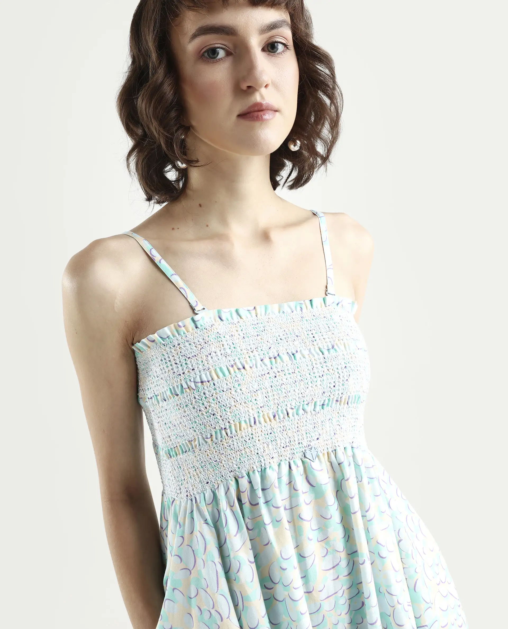 Rareism Women Toki Purple Dress Cotton Satin Fabric Sleeveless Printed - Image 3