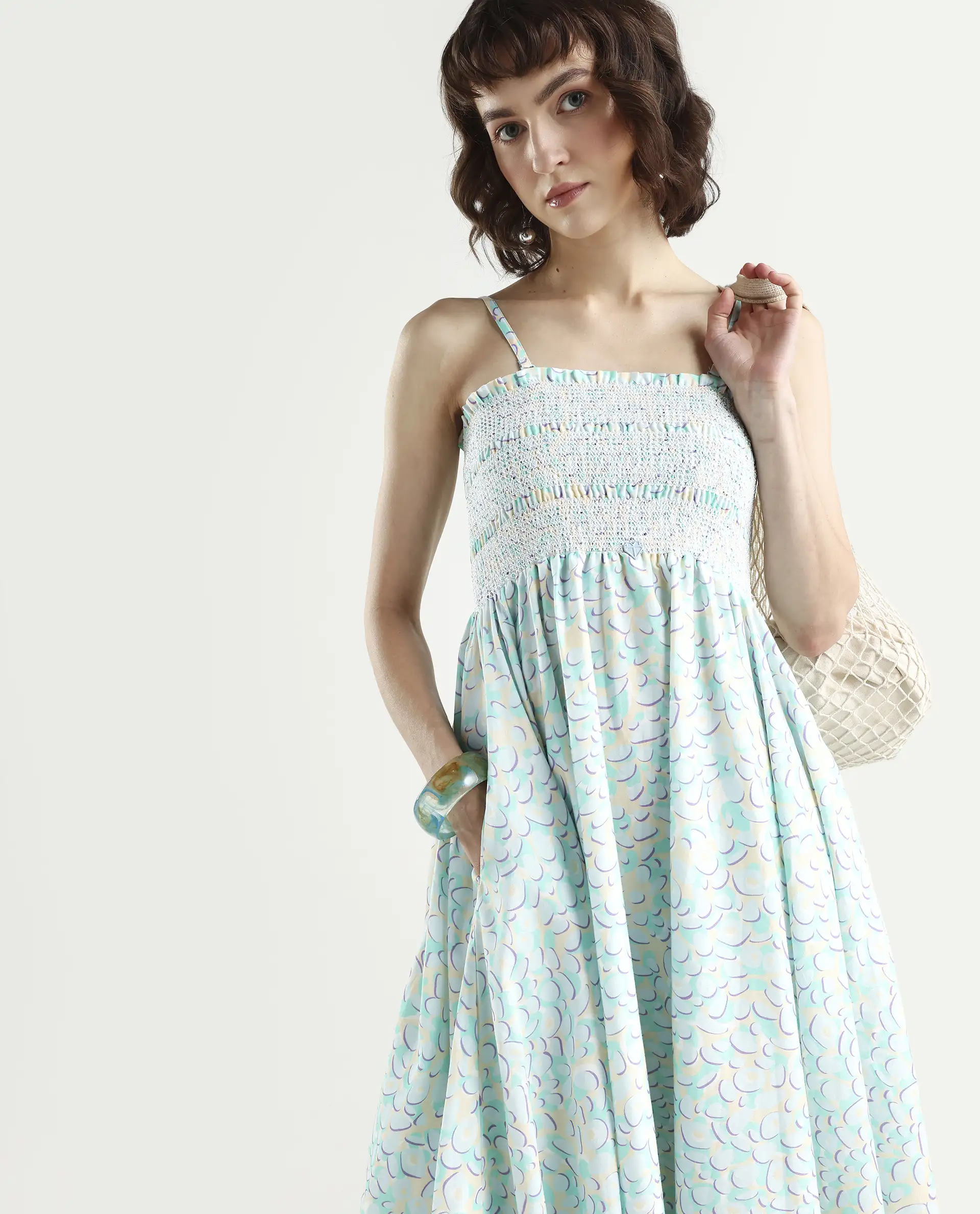 Rareism Women Toki Purple Dress Cotton Satin Fabric Sleeveless Printed - Image 4