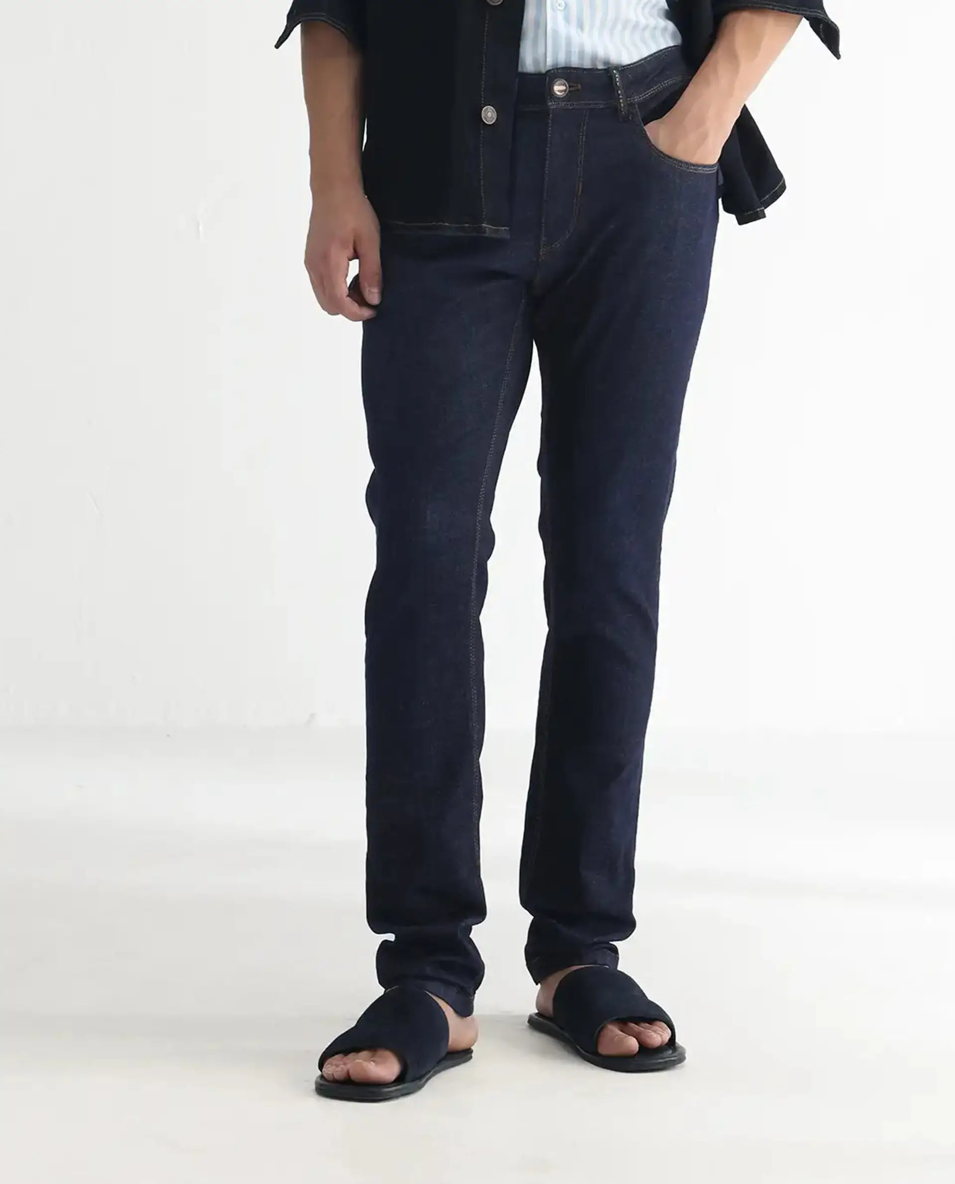 Rare Rabbit Men's Toledo Navy Cotton Plain Hawk Slim Fit Jeans - Image 10